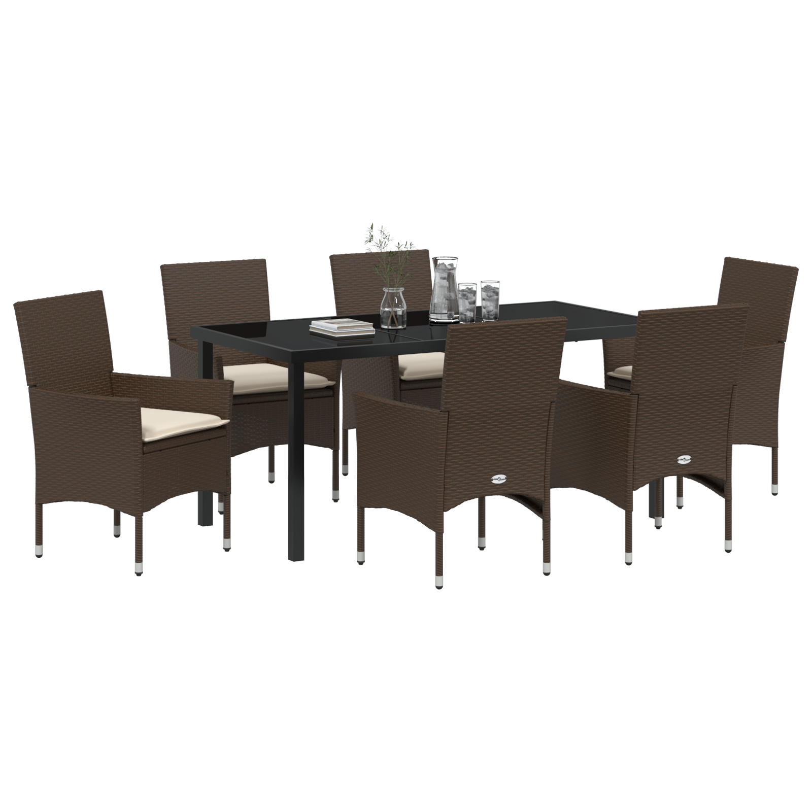 vidaXL 7-delige Tuinset met Kussens Bruin van Poly Rattan