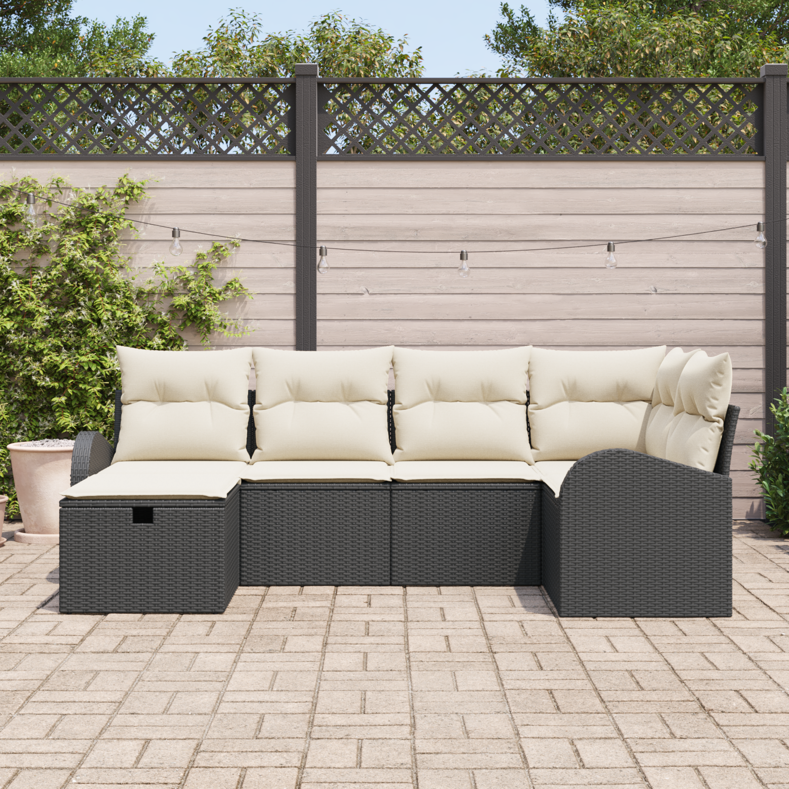 vidaXL 6-delige tuinbankset met kussens zwart poly rattan