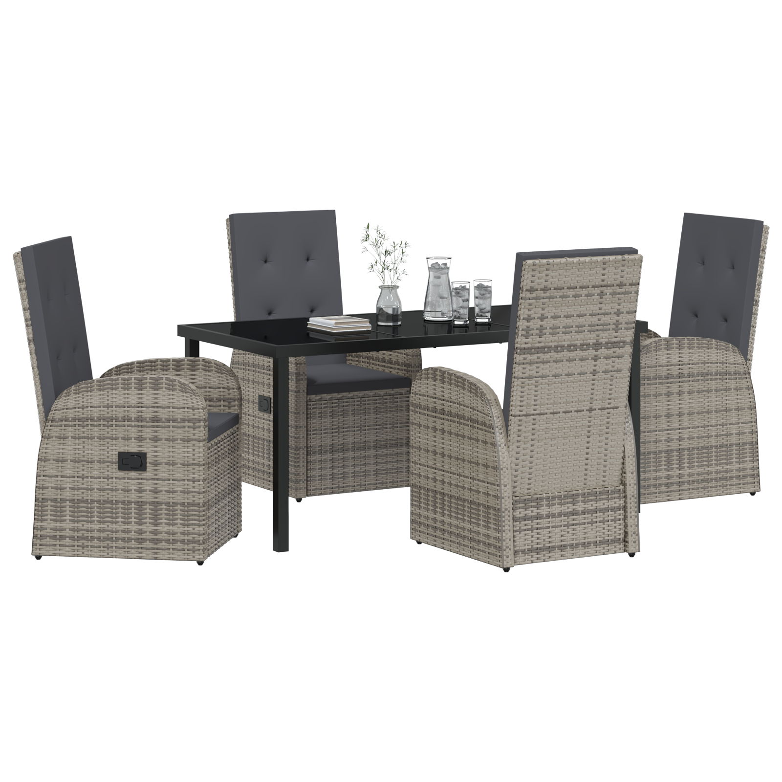 vidaXL 5-delige tuinset met kussens in grijs poly rattan