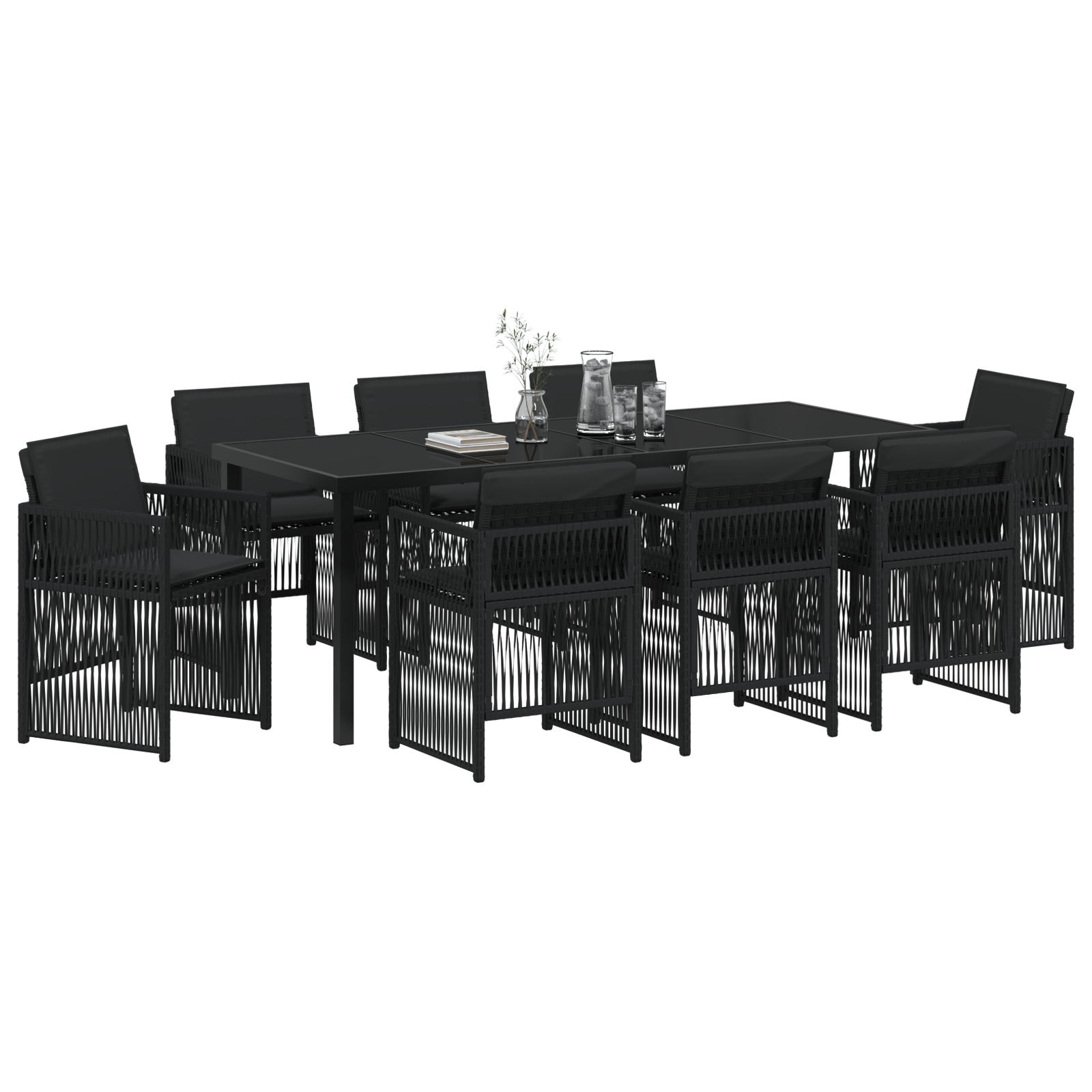 vidaXL 9-delige Tuinset met kussens poly rattan zwart