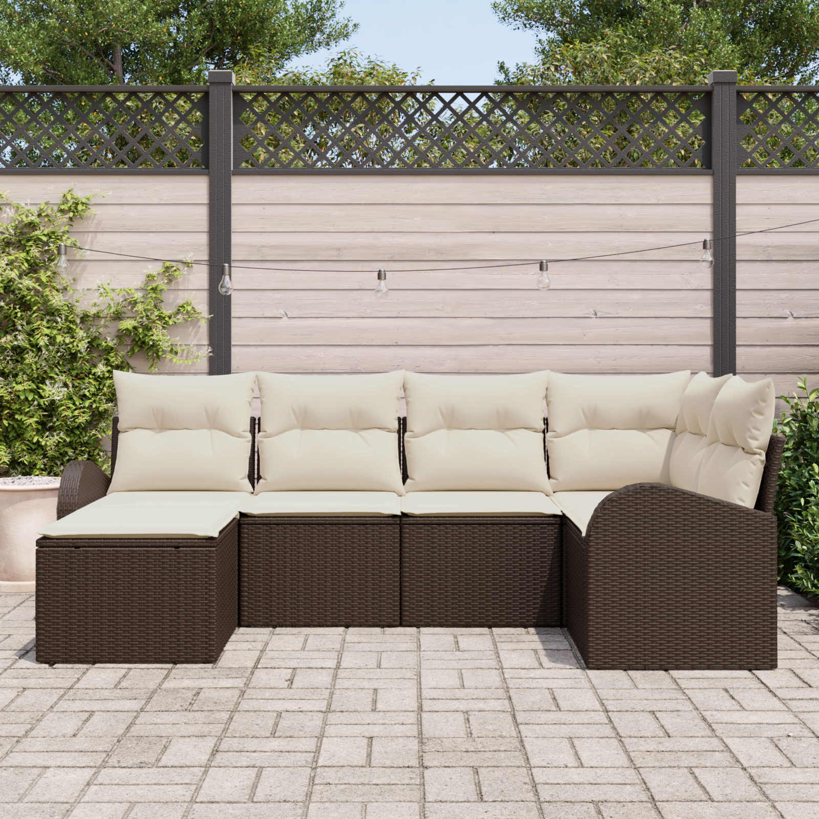 vidaXL 6-delige tuinbankset met kussens bruin poly rattan