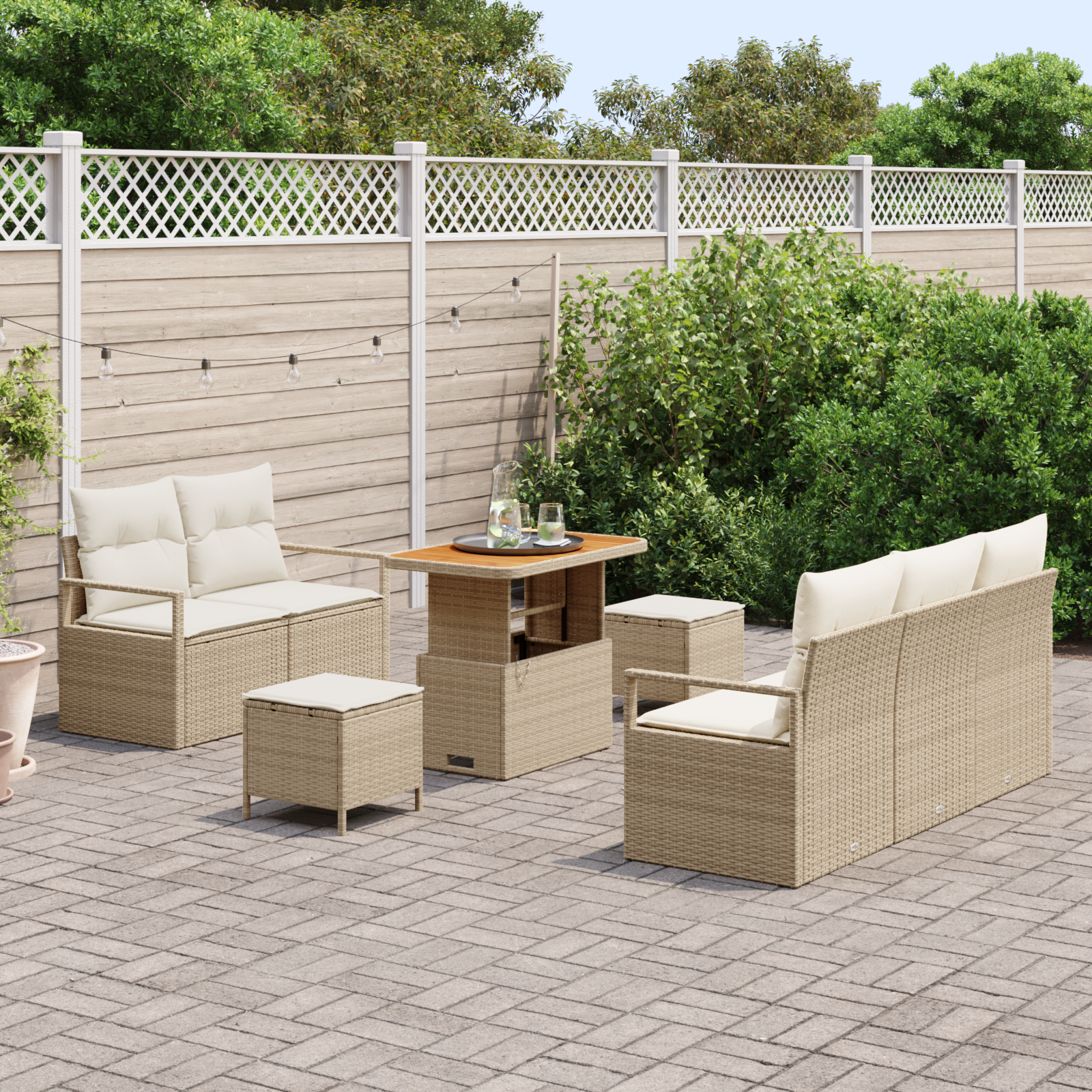 vidaXL 8-delige Tuinbankenset met kussens poly rattan acacia beige