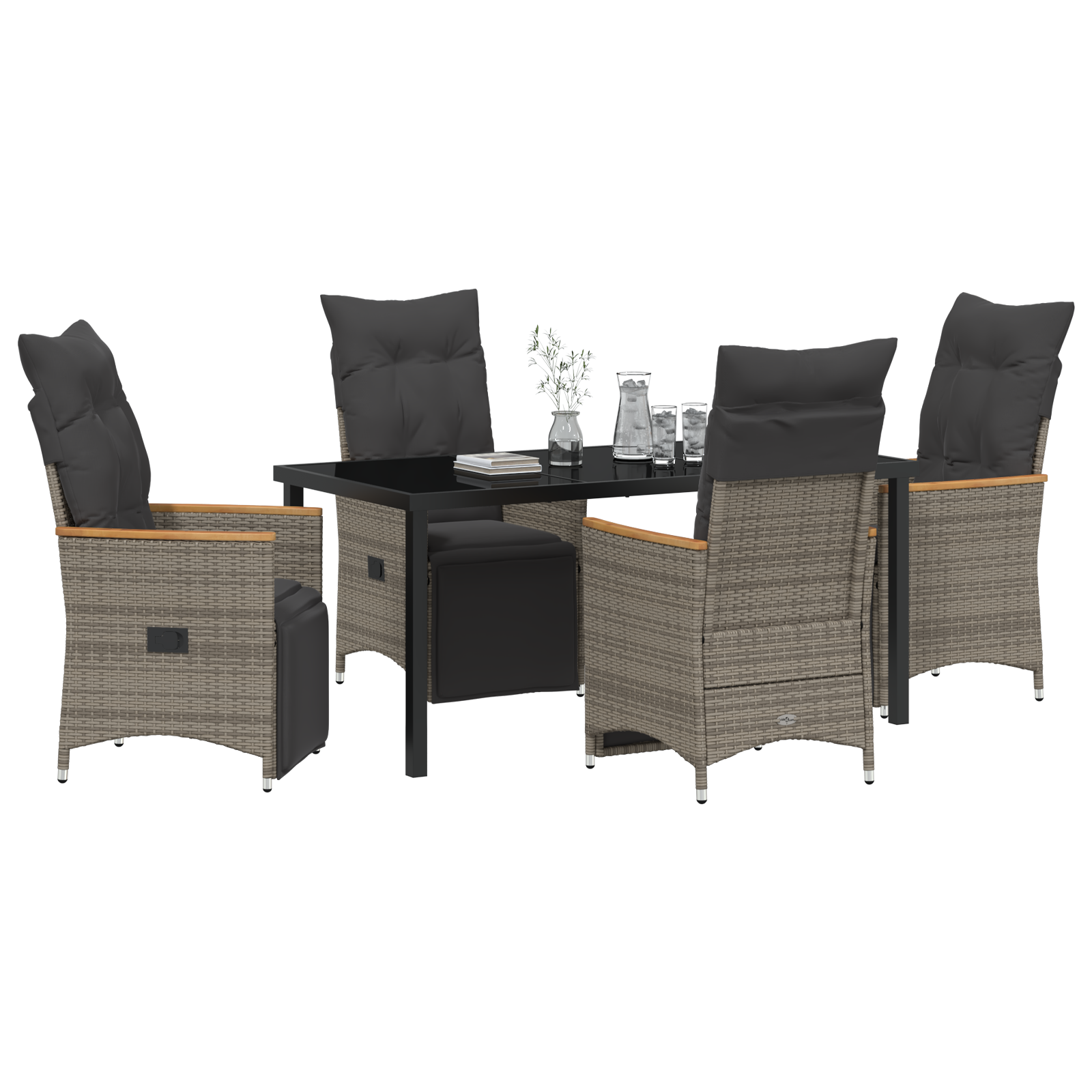 vidaXL 5 Delige Tuin Eetset met Kussens Grijs Poly Rattan