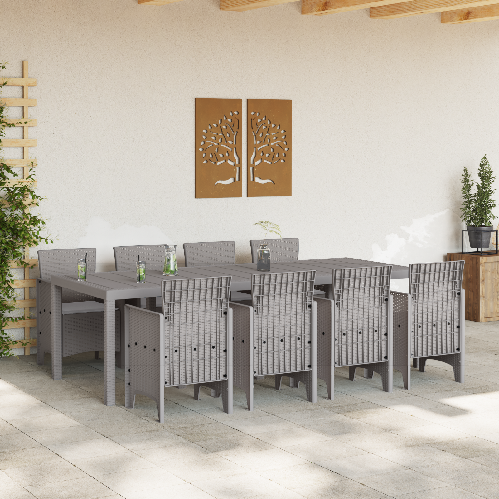 vidaXL 9-delige tuinset met kussens van witte poly rattan