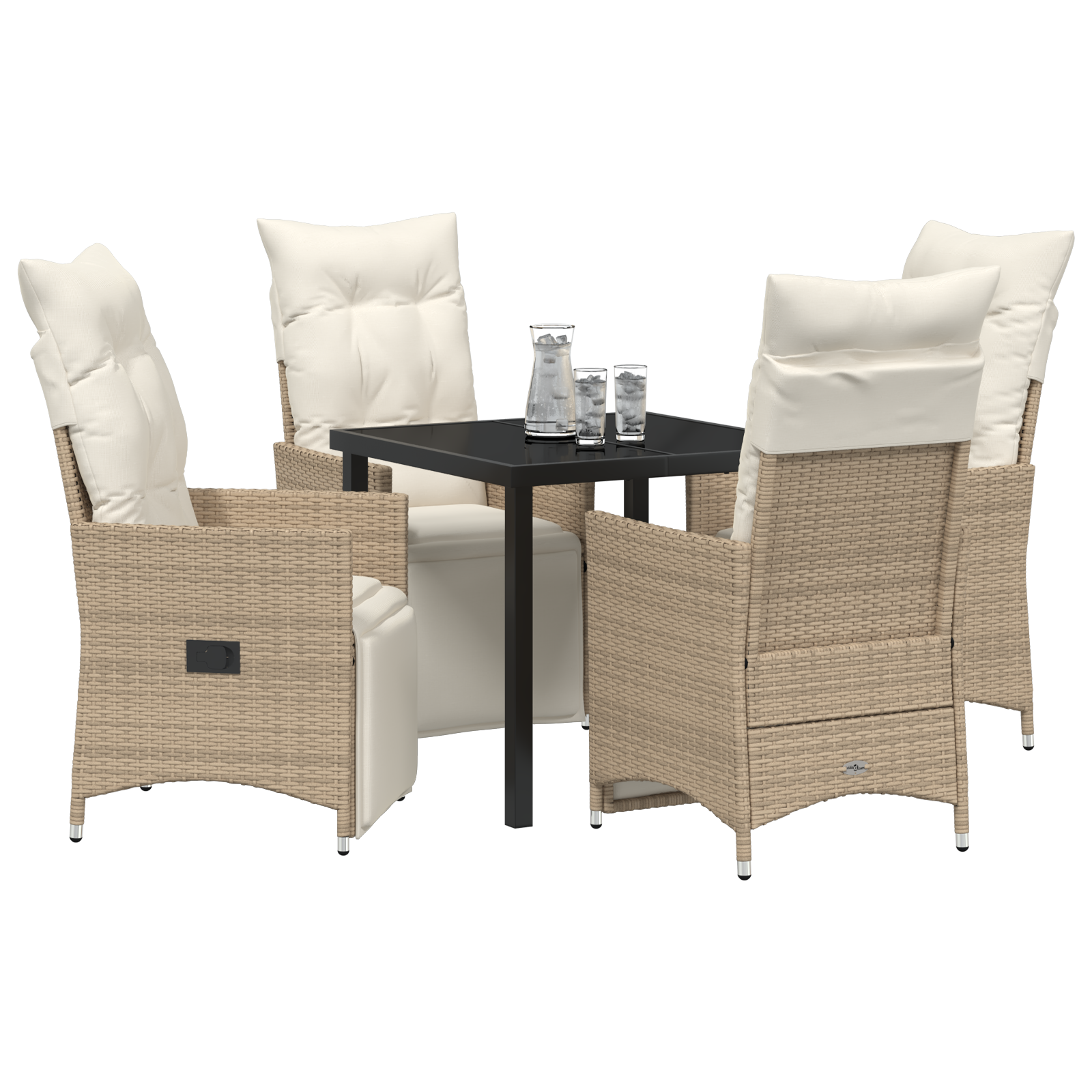 vidaXL 5-delige tuinset met kussens in beige poly rattan