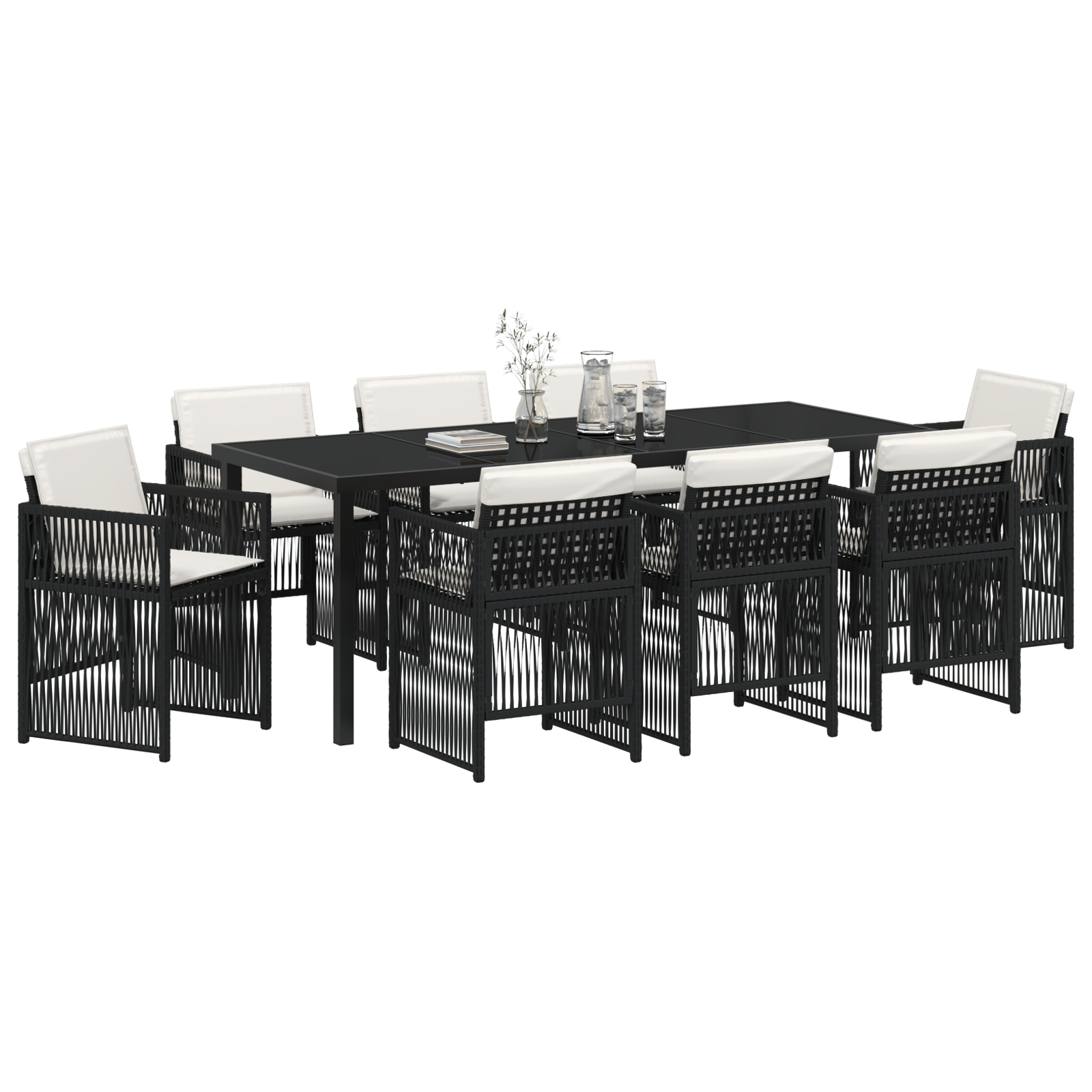 vidaXL 9-delige Tuinset met kussens poly rattan zwart