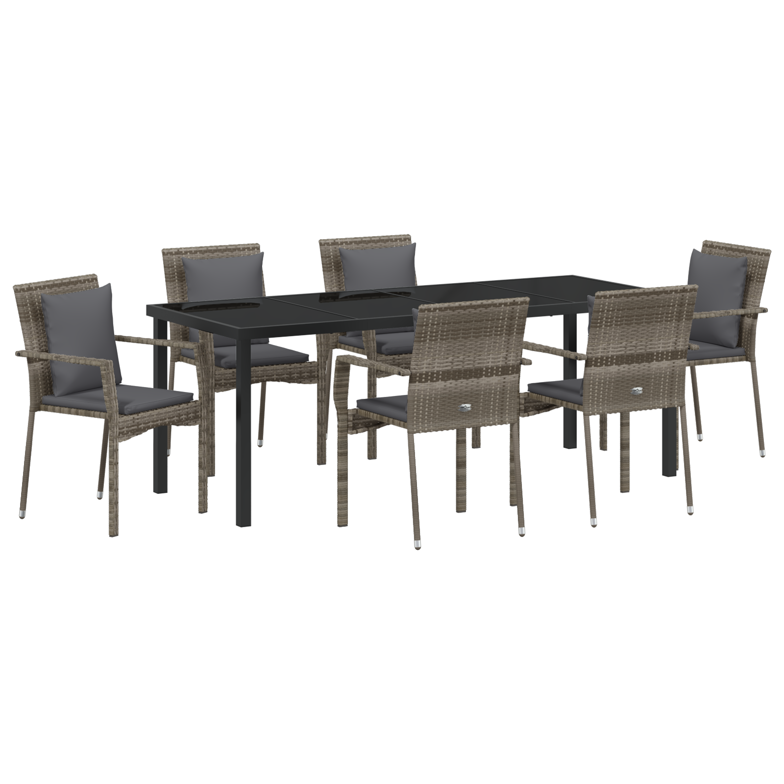 vidaXL 7-delige tuinset met kussens in grijs poly rattan