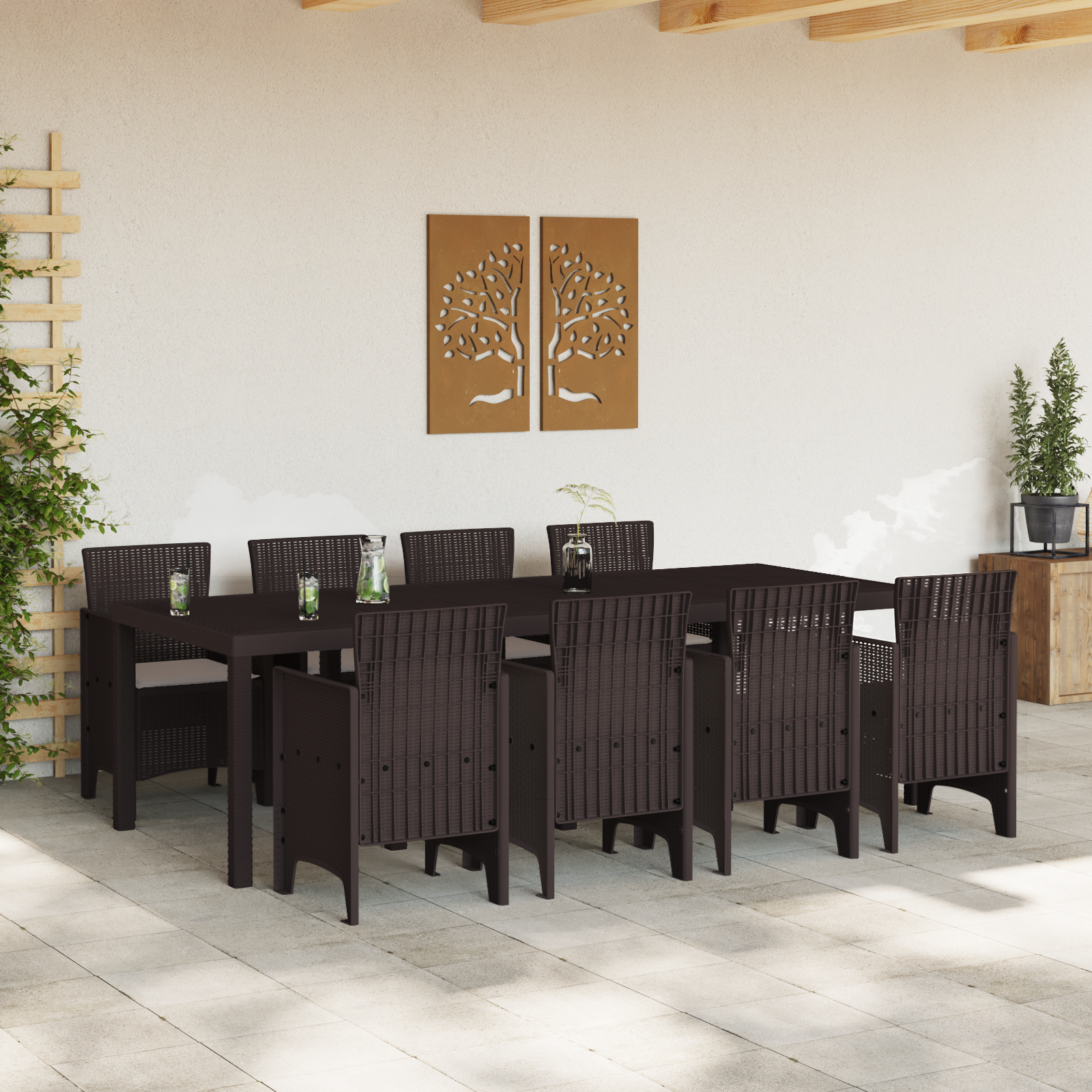 vidaXL 9-delige tuinset met kussens in bruin poly rattan