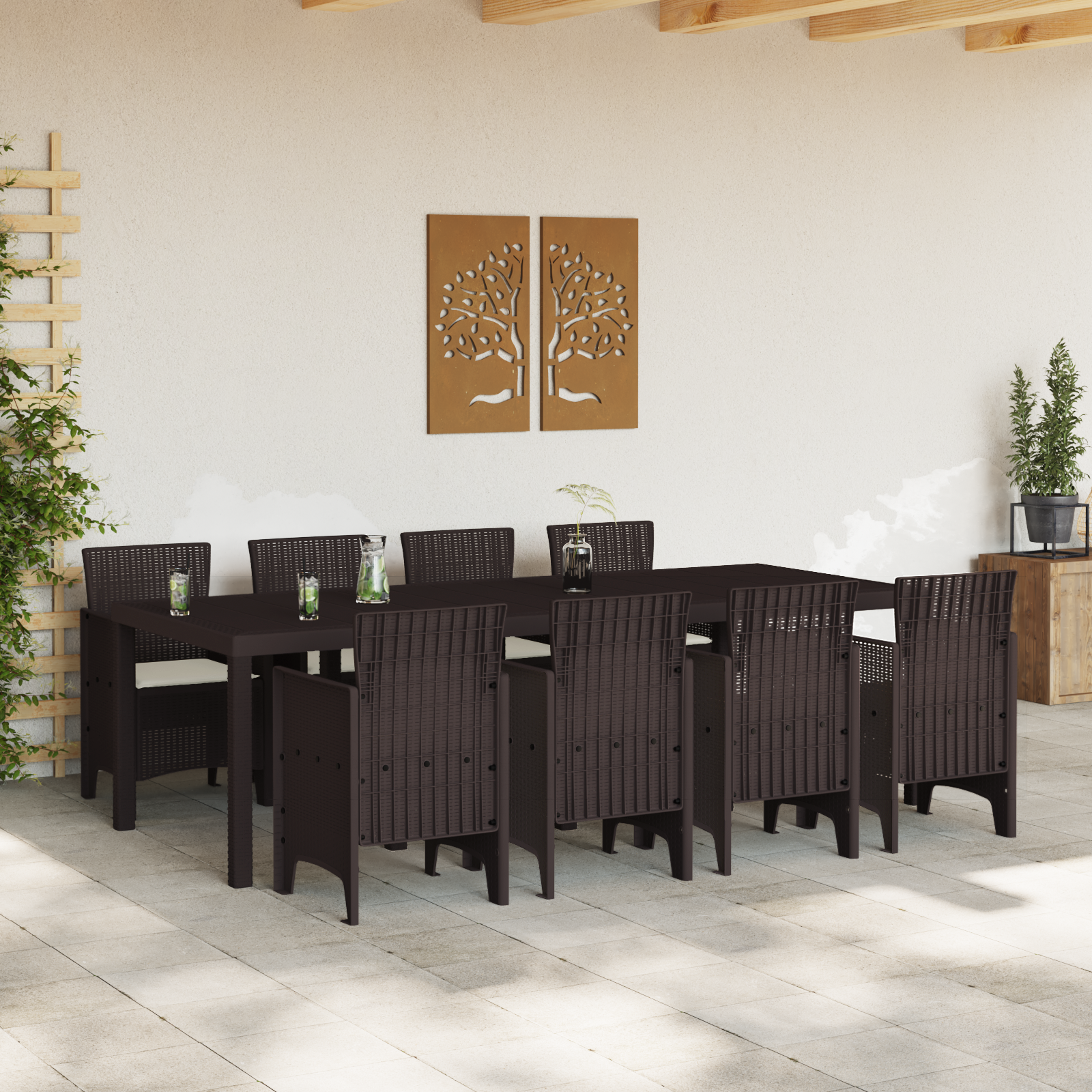 vidaXL 9-delige tuin eetset met kussens bruin poly rattan