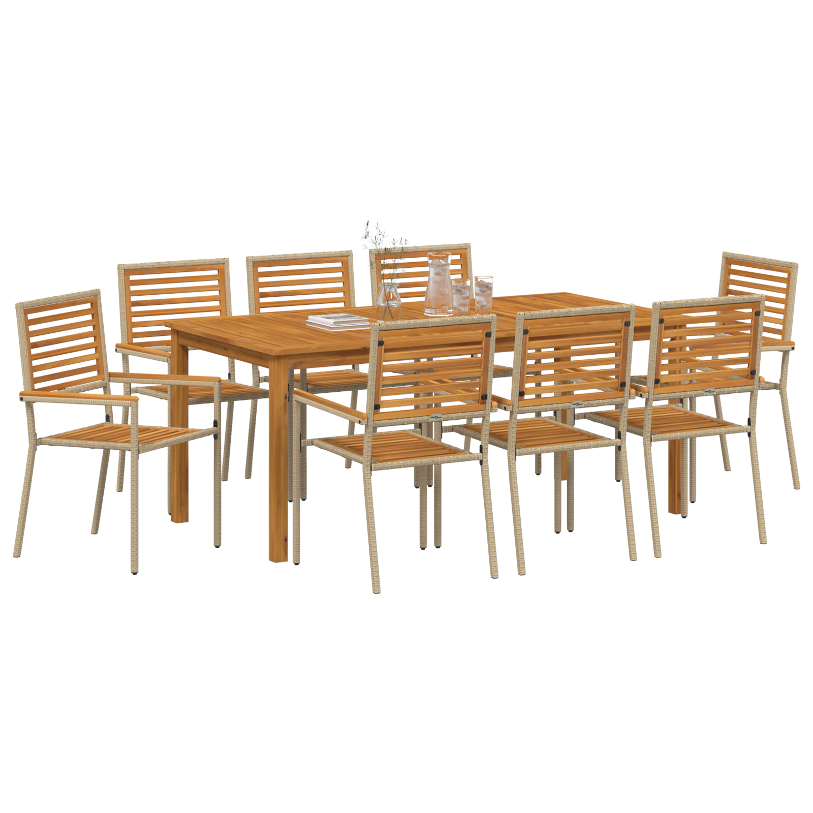 vidaXL 9-delige Tuin Eettafel Set Beige Poly Riet Acacia