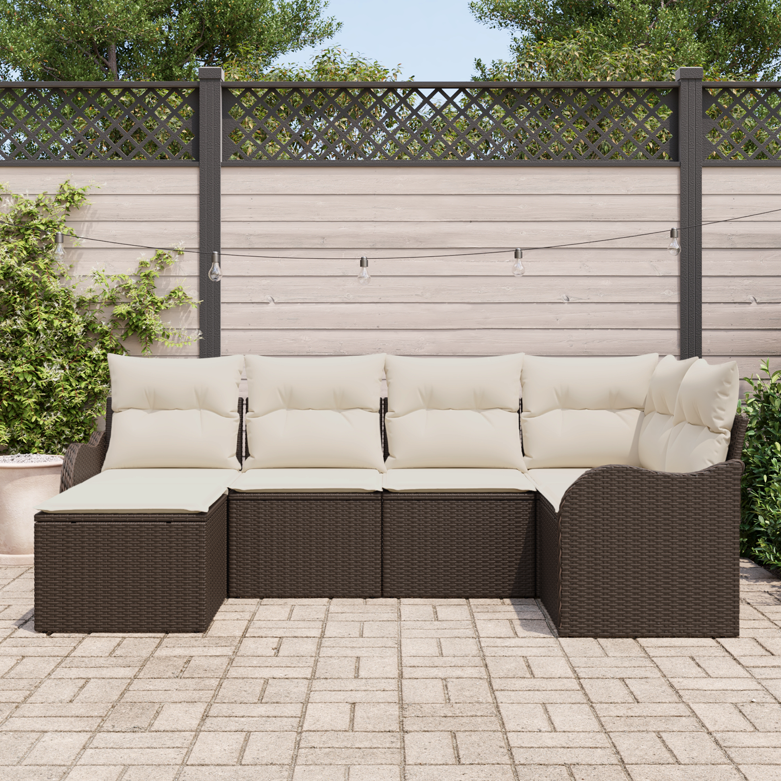 vidaXL 6-delige tuinset met kussens bruin poly rattan