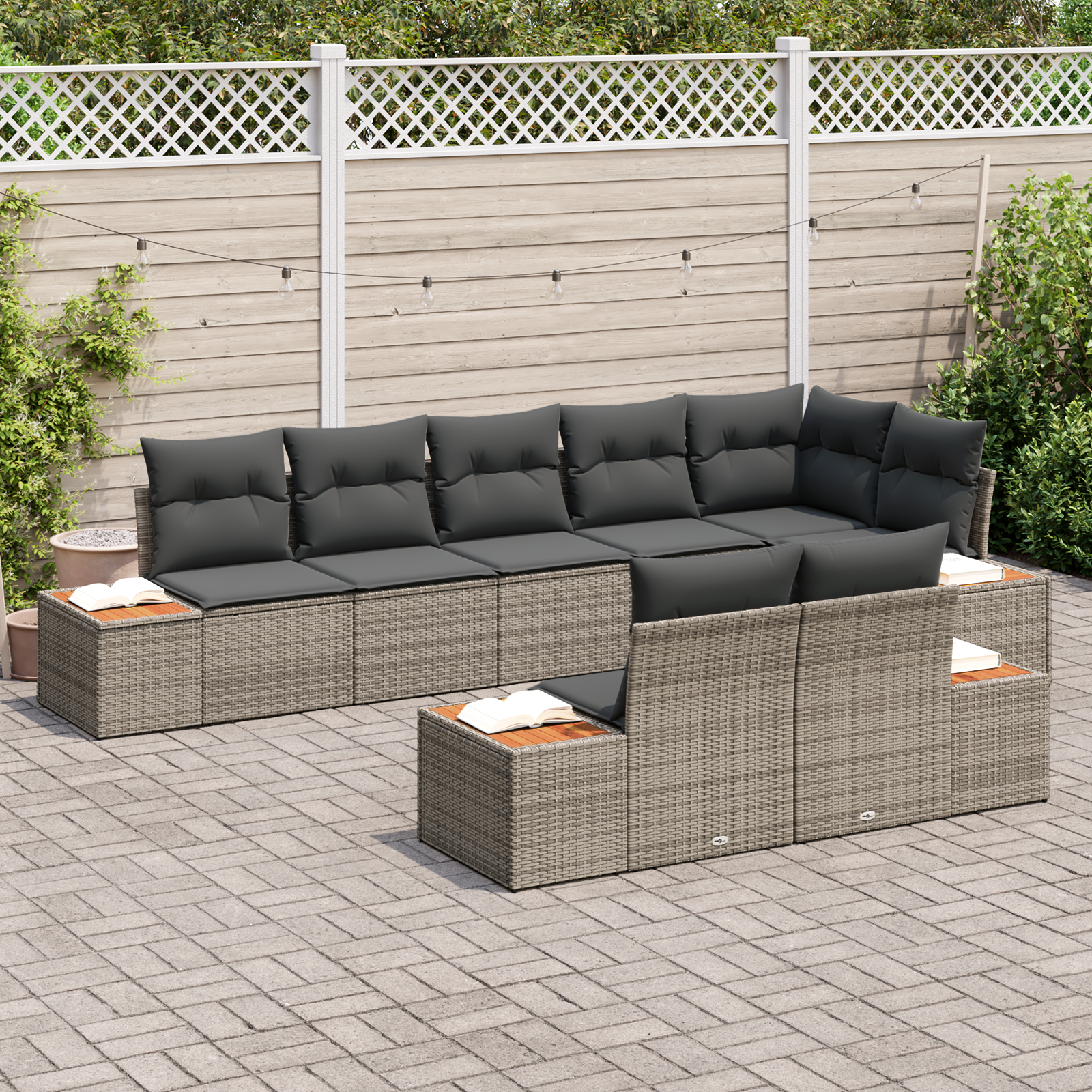 vidaXL 8-delige tuinset met kussens - Grijs poly rattan en acacia