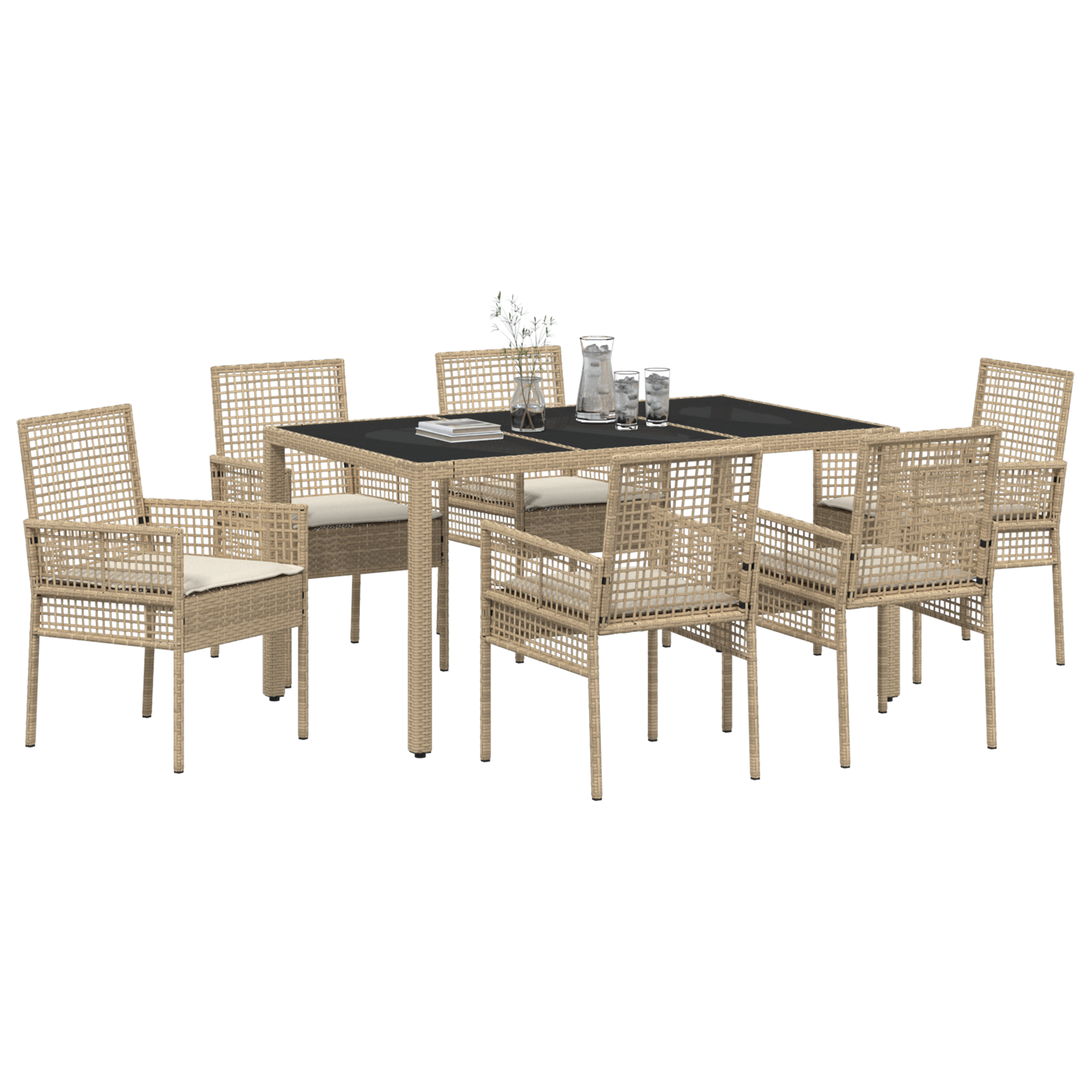 vidaXL 7-delige Tuinset met kussens poly rattan beige
