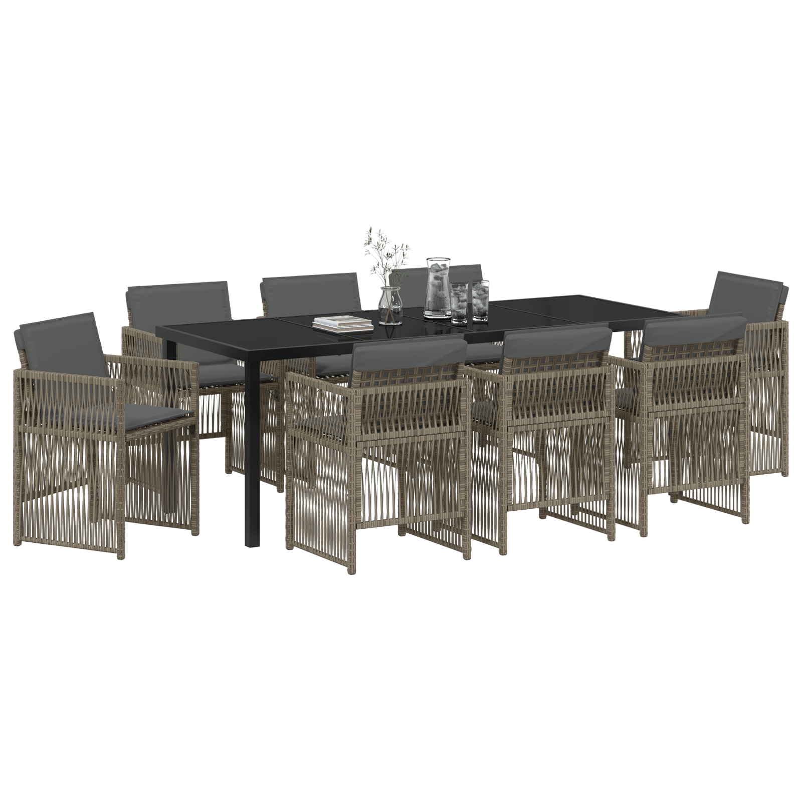 vidaXL 9-delige Tuinset met kussens poly rattan grijs