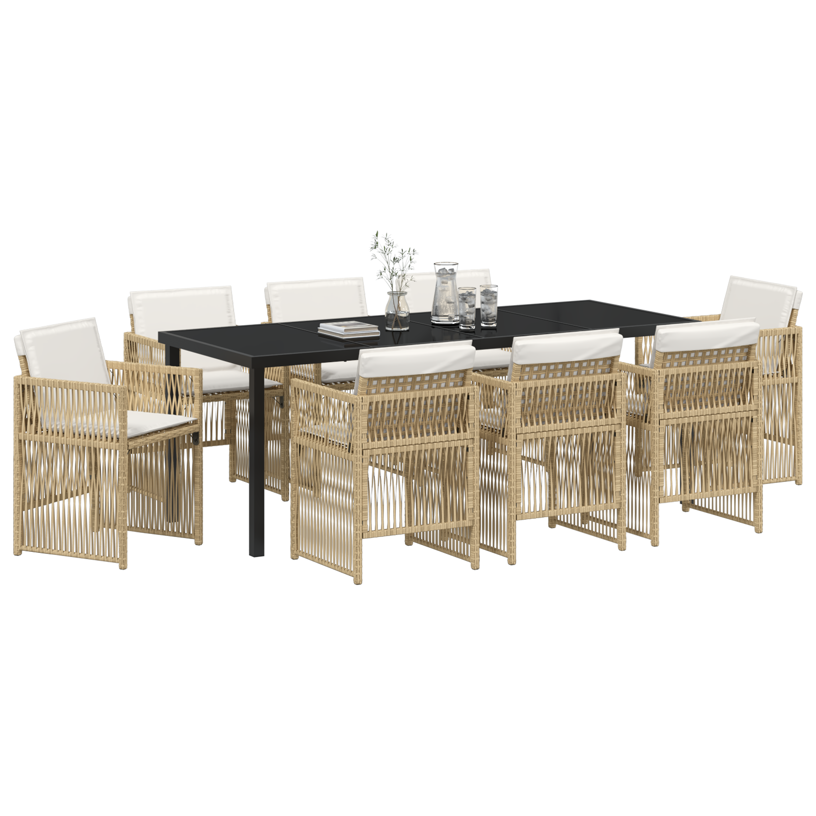 vidaXL 9-delige Tuinset met kussens poly rattan beige