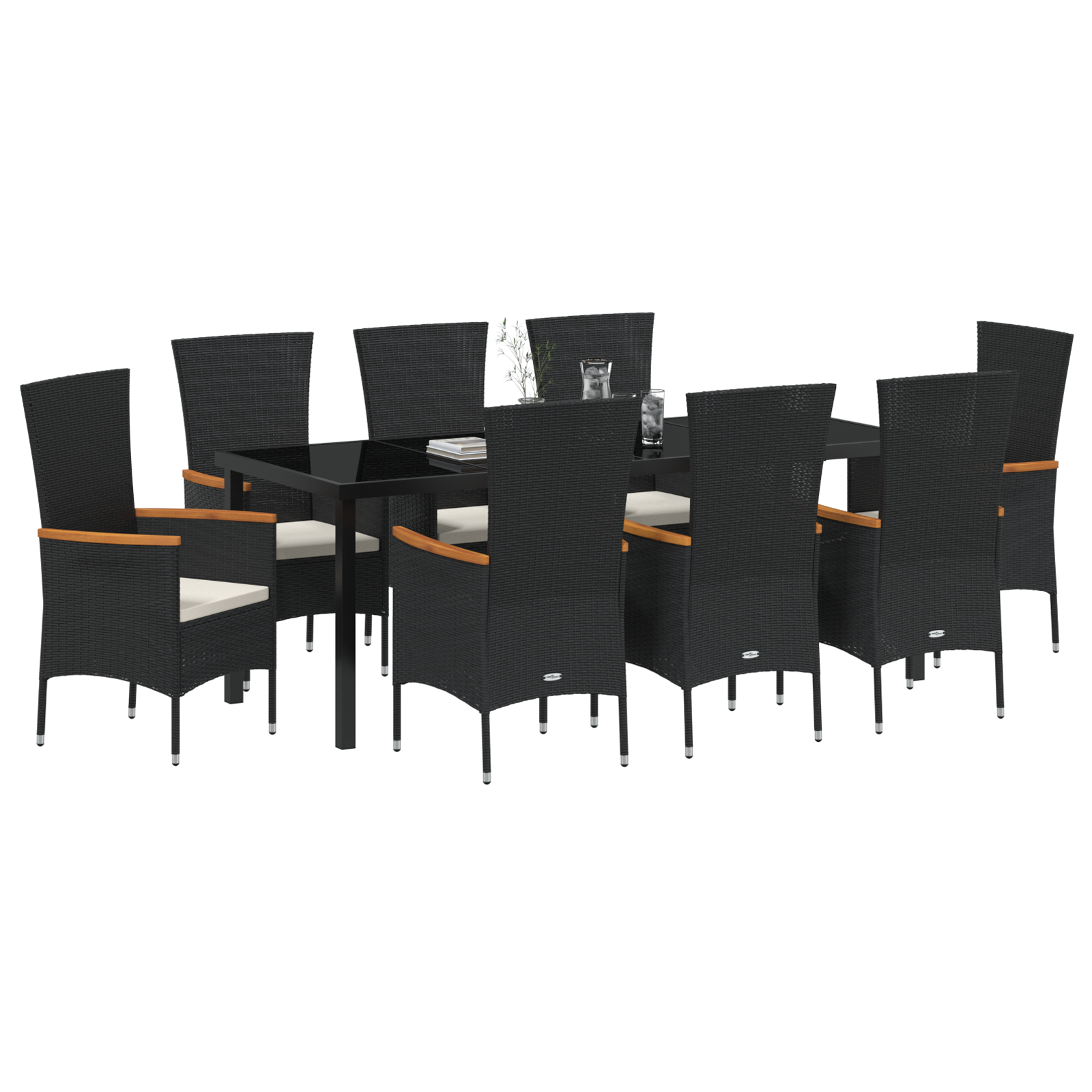 vidaXL 9-delige Tuinset met Kussens Zwart Poly Rattan