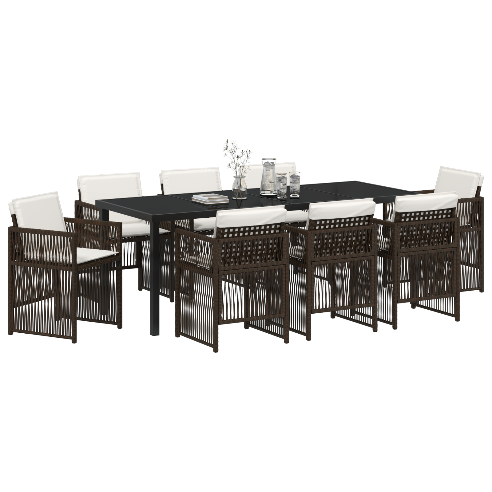 vidaXL 9-delige Tuinset met kussens poly rattan bruin