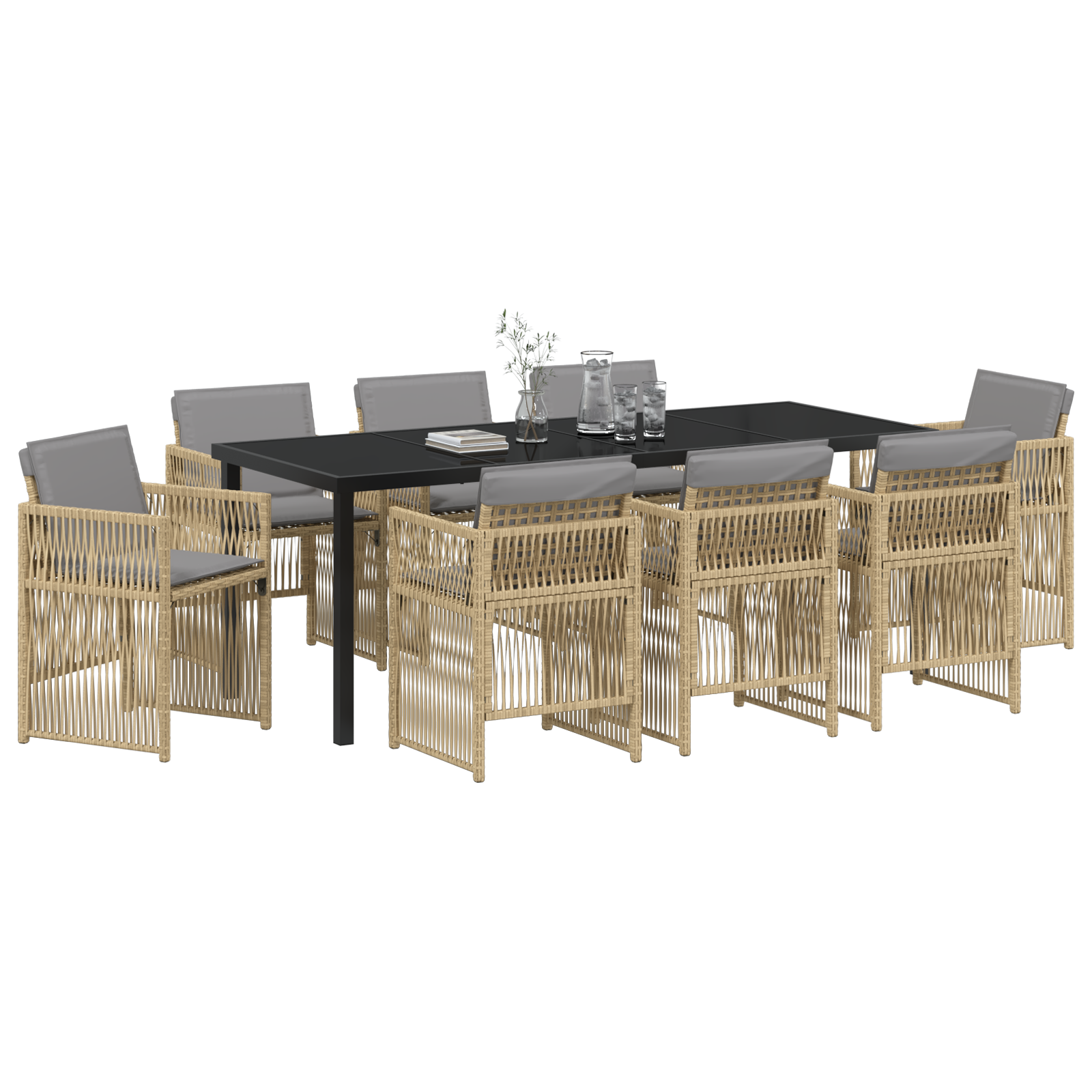 vidaXL 9-delige Tuinset met kussens poly rattan beige