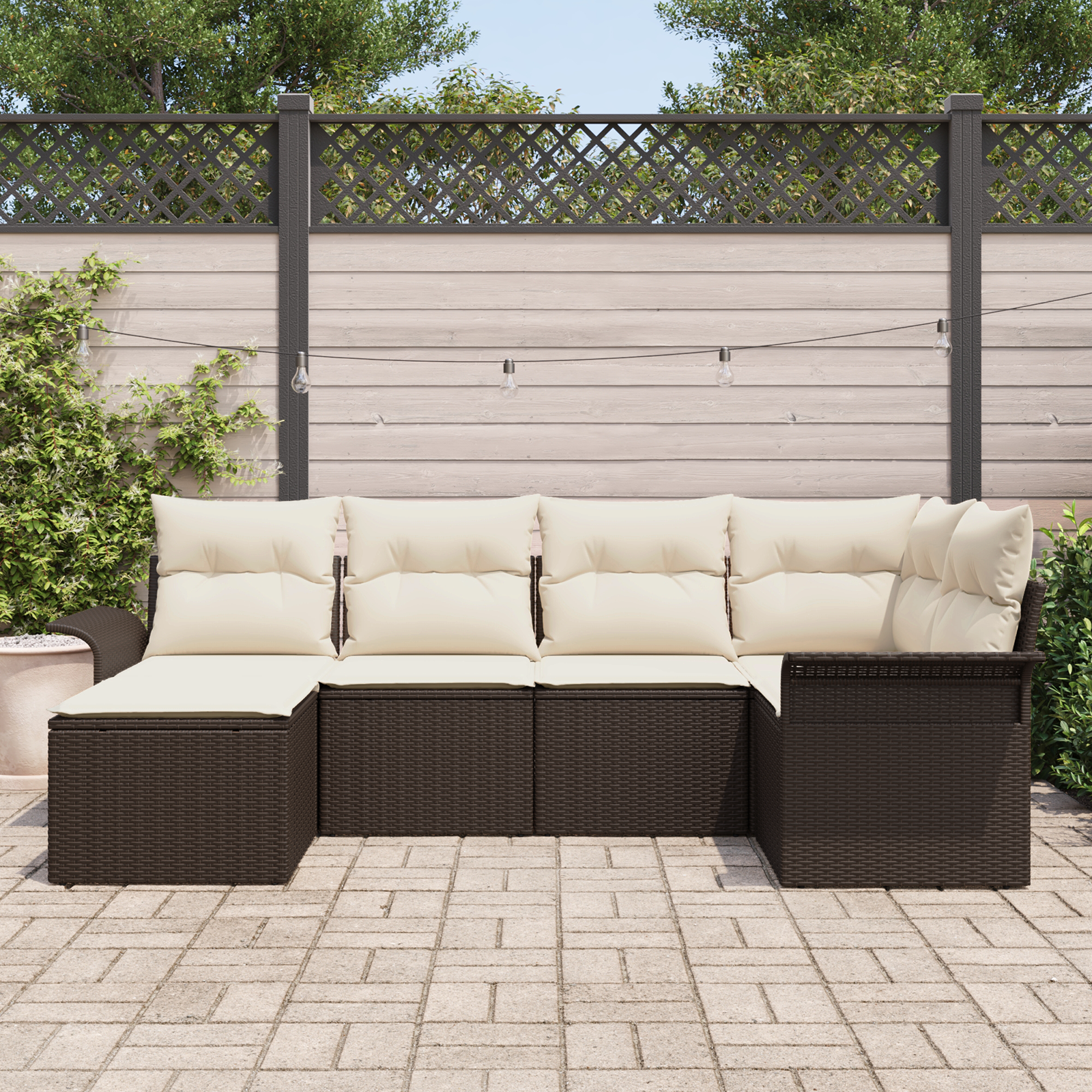 vidaXL 6-delige tuinsofa set met kussens bruin poly rattan