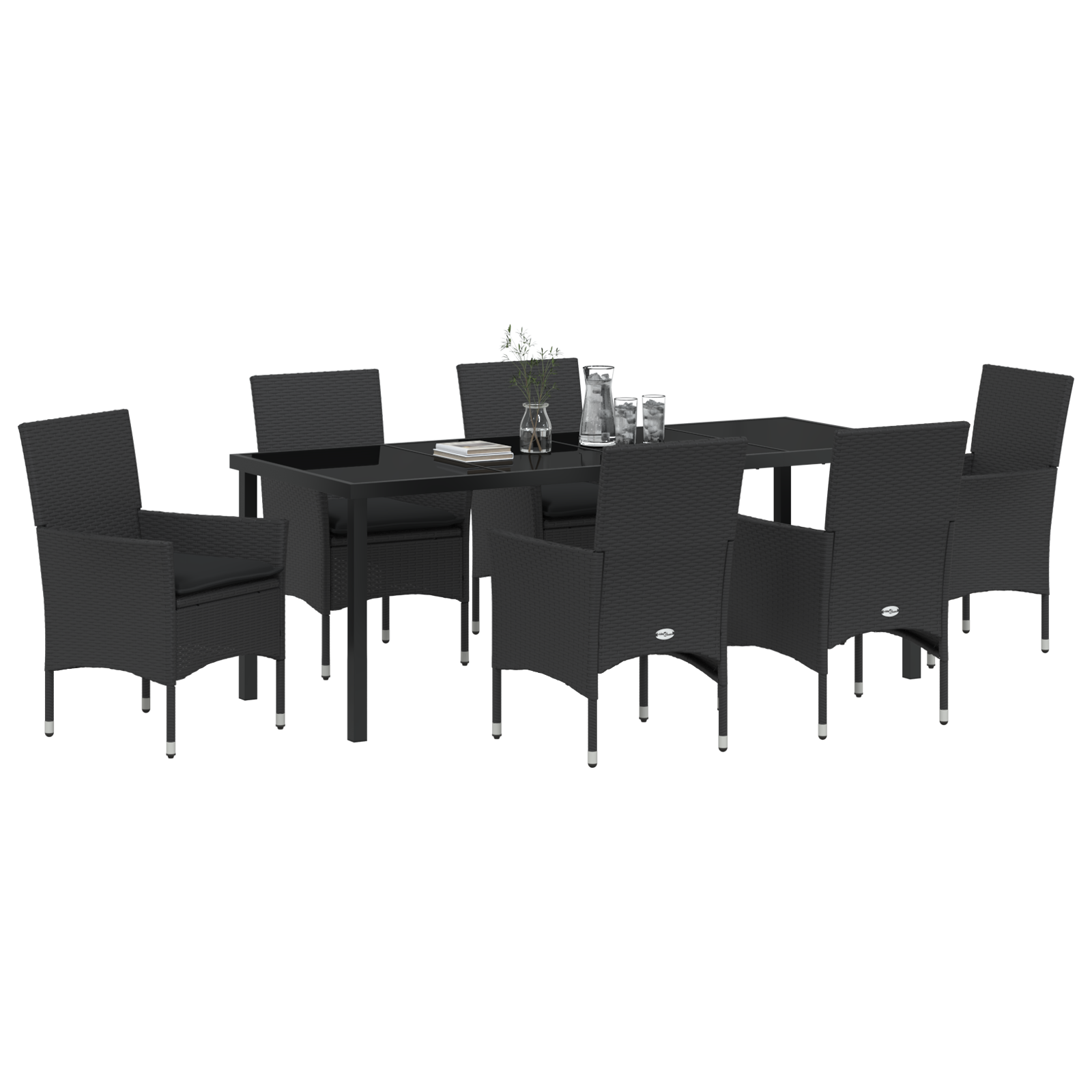 vidaXL 7-delige tuinset met kussens zwart poly rattan