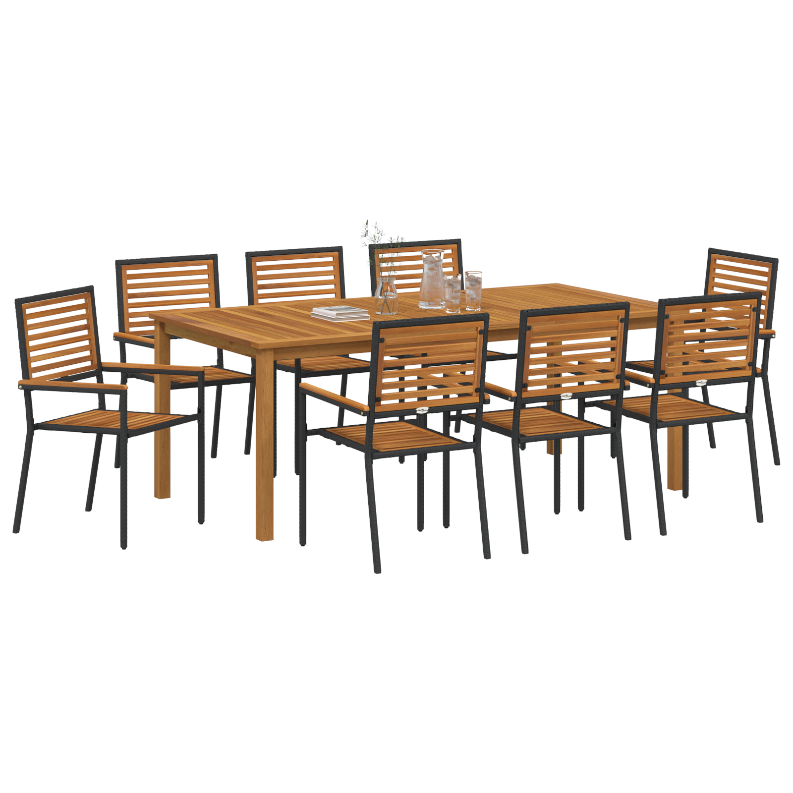 vidaXL 9-delige Tuin Eetset Zwart Poly Rattan Acacia