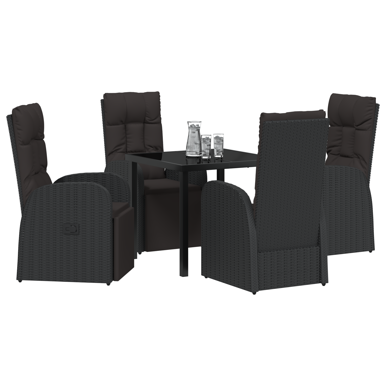 vidaXL 5-delige tuinset met kussens - Zwart poly rattan
