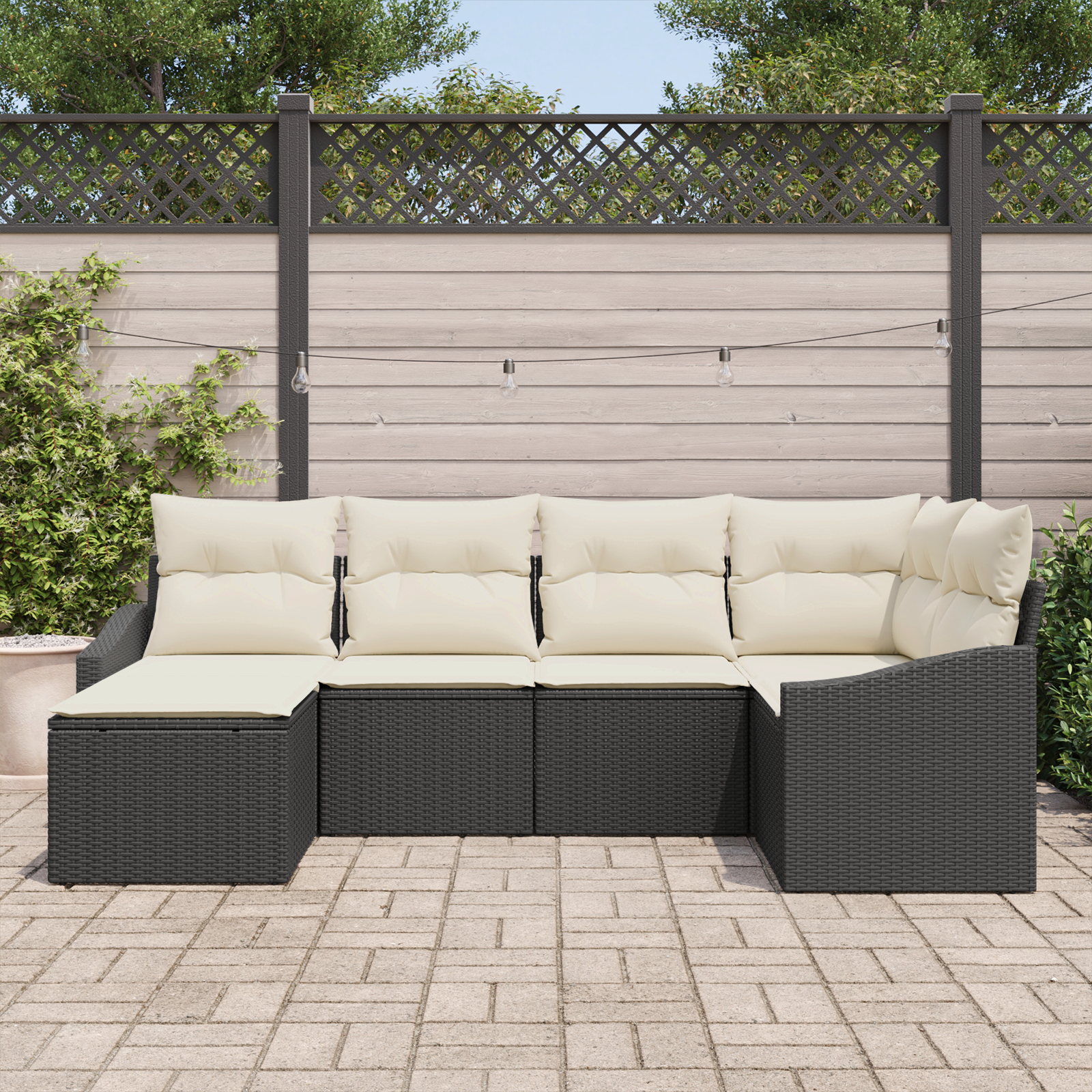 vidaXL 6-delige tuinset met kussens zwart poly rattan