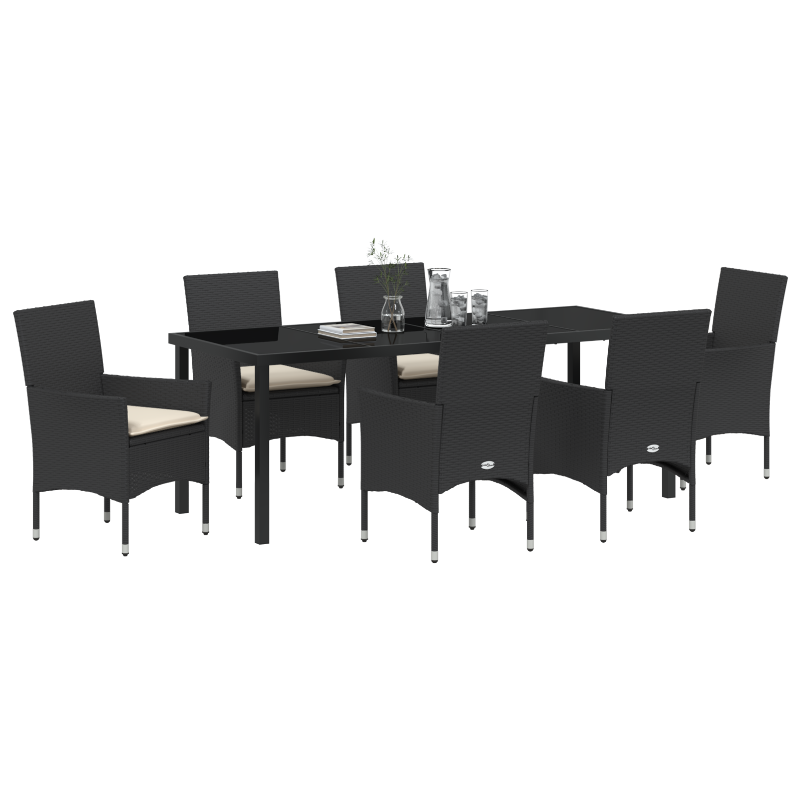vidaXL 7-delige eetset voor in de tuin met kussens in zwart poly rattan