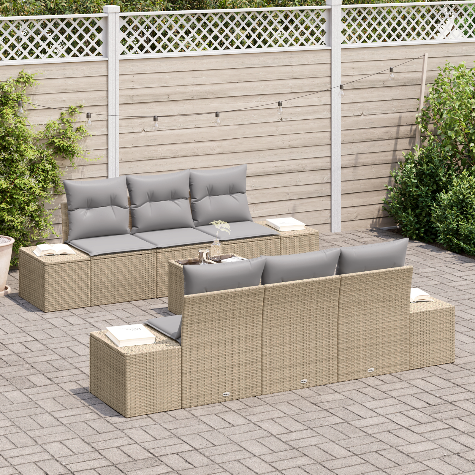 vidaXL 7-delige tuinset met kussens - beige poly rattan