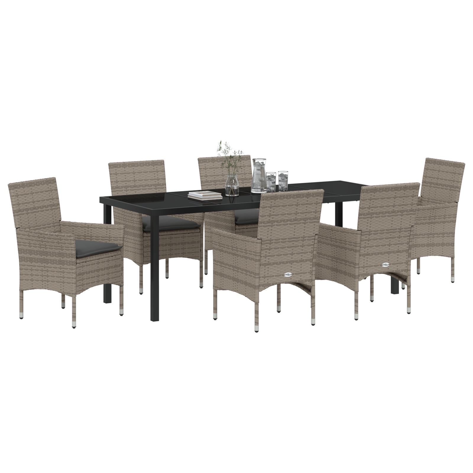 vidaXL 7-delige tuin eetset met kussens grijs poly rattan