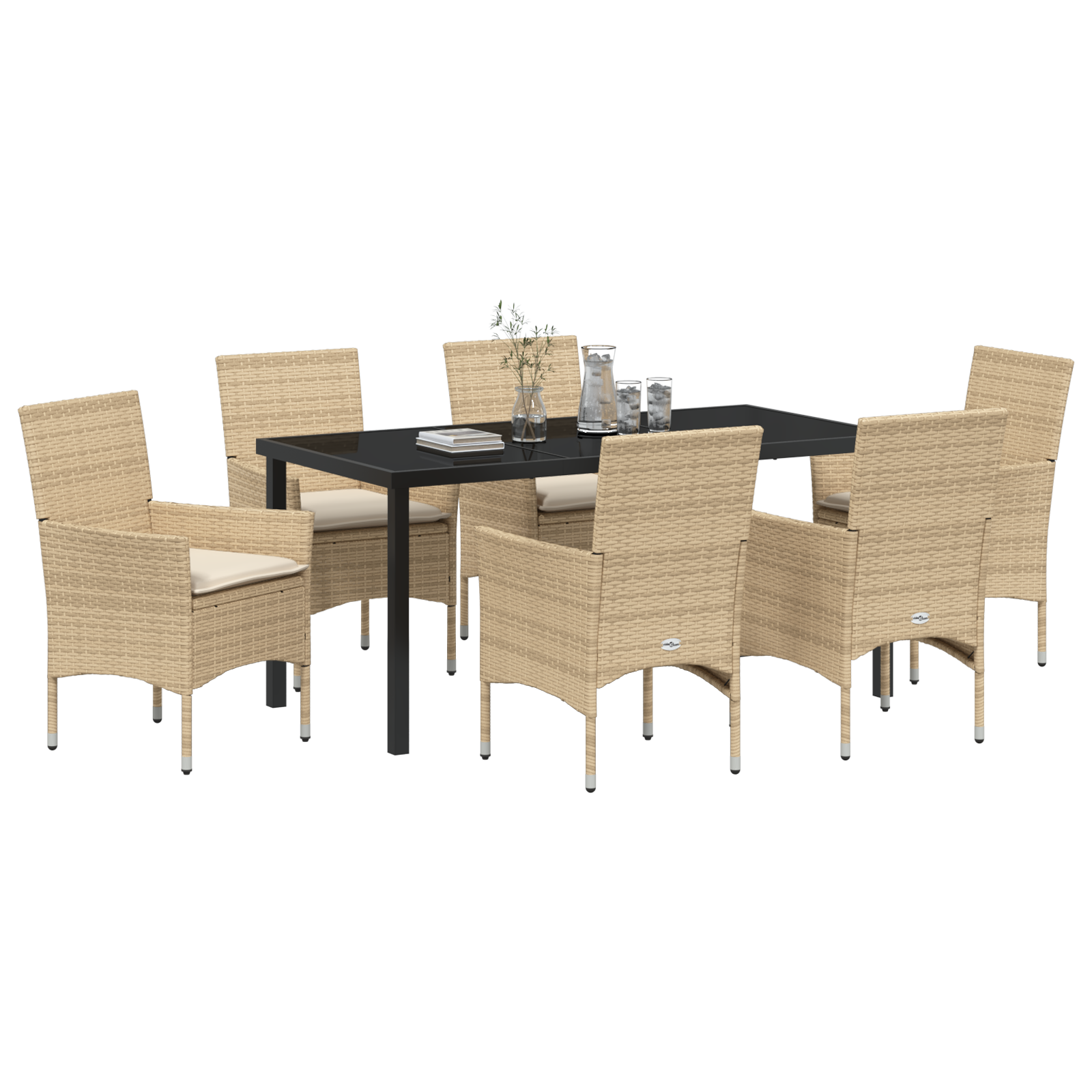 vidaXL 7-delige tuinset met kussens, beige poly rattan