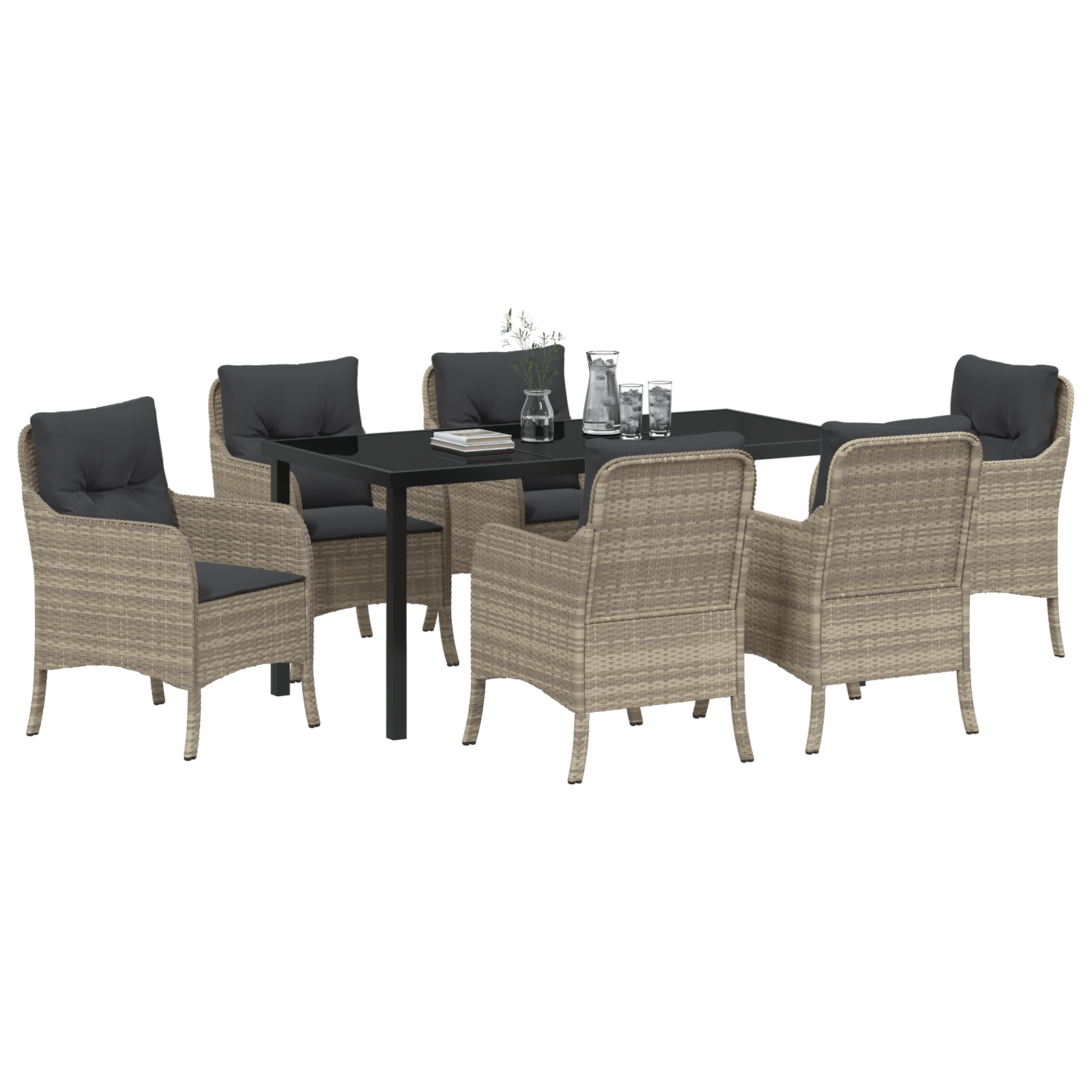vidaXL 7-delige tuinset met kussens Lichtgrijs Poly Rattan