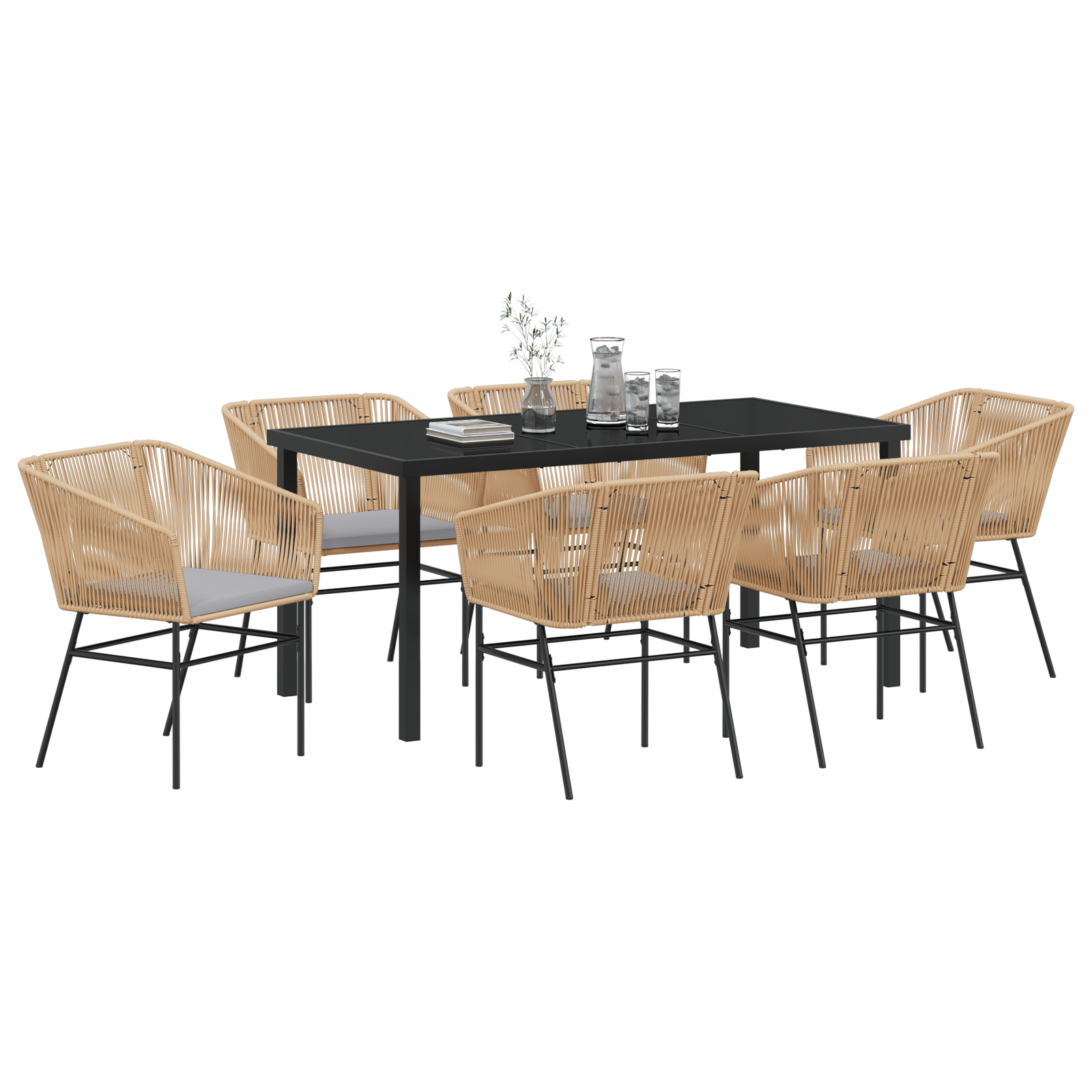 vidaXL 7-delige tuinset met kussens bruin poly rattan