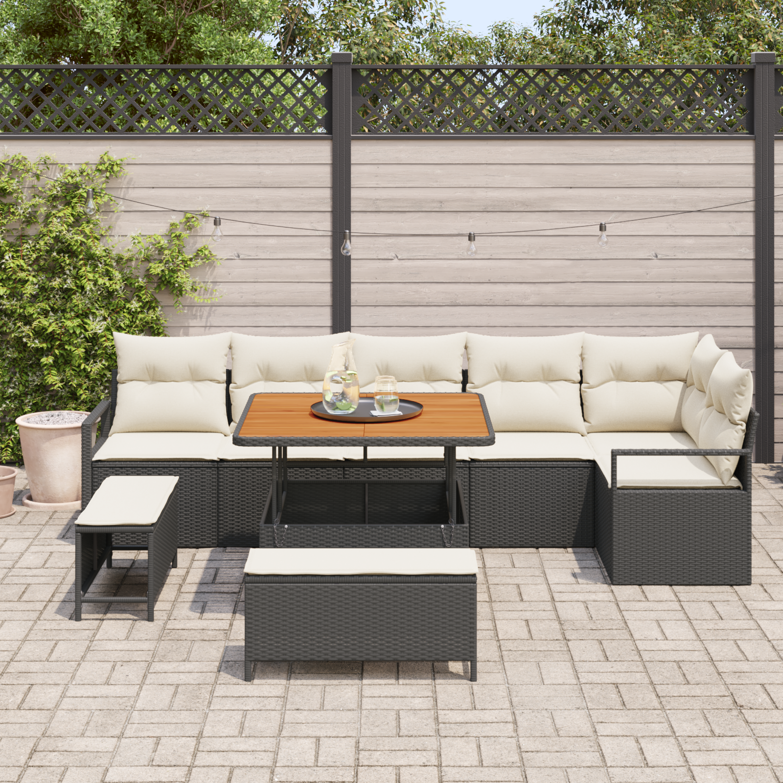 vidaXL 9-delige tuinset met kussens in zwart poly rattan en acacia