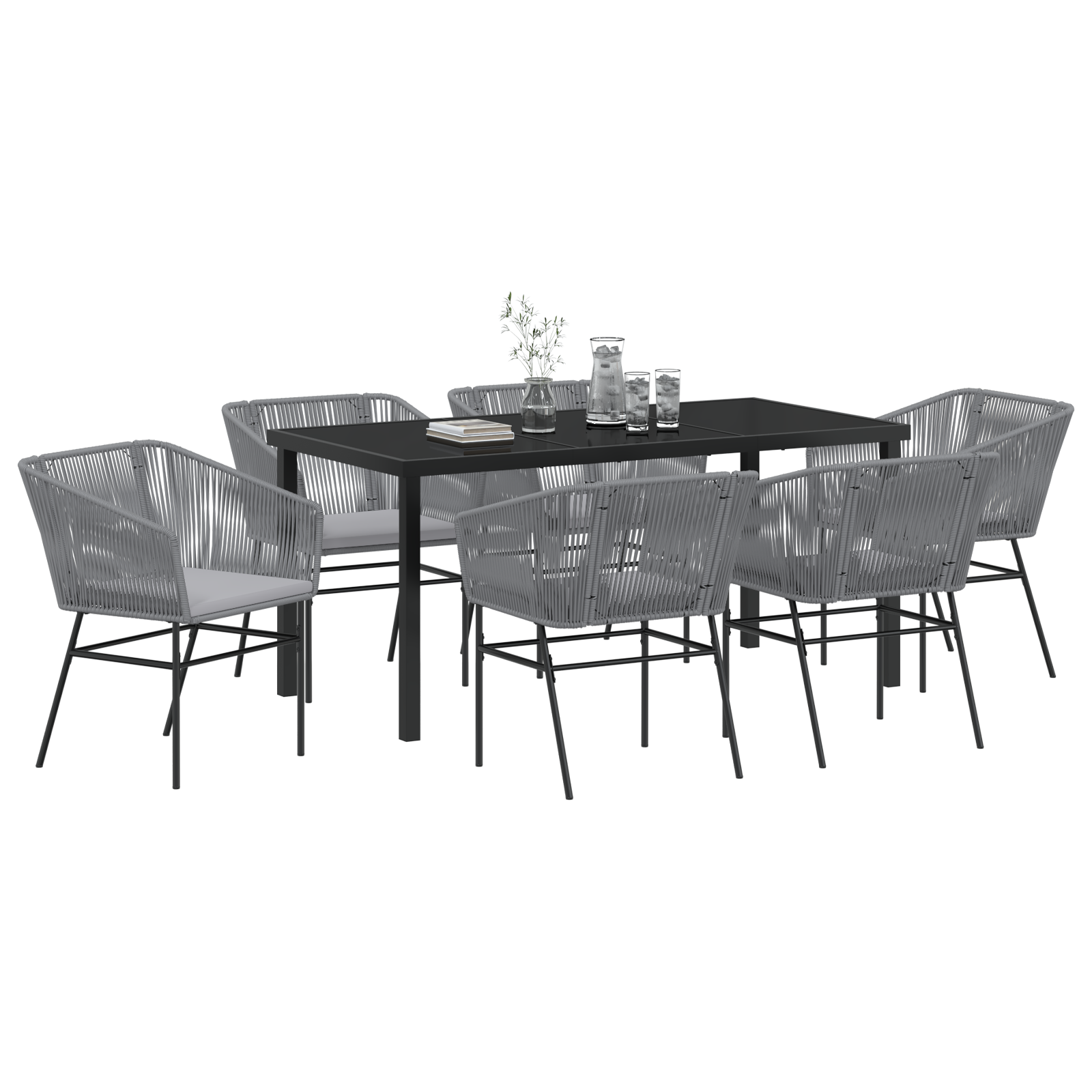 vidaXL 2-delige tuinset met kussens - Grijs Poly Rattan