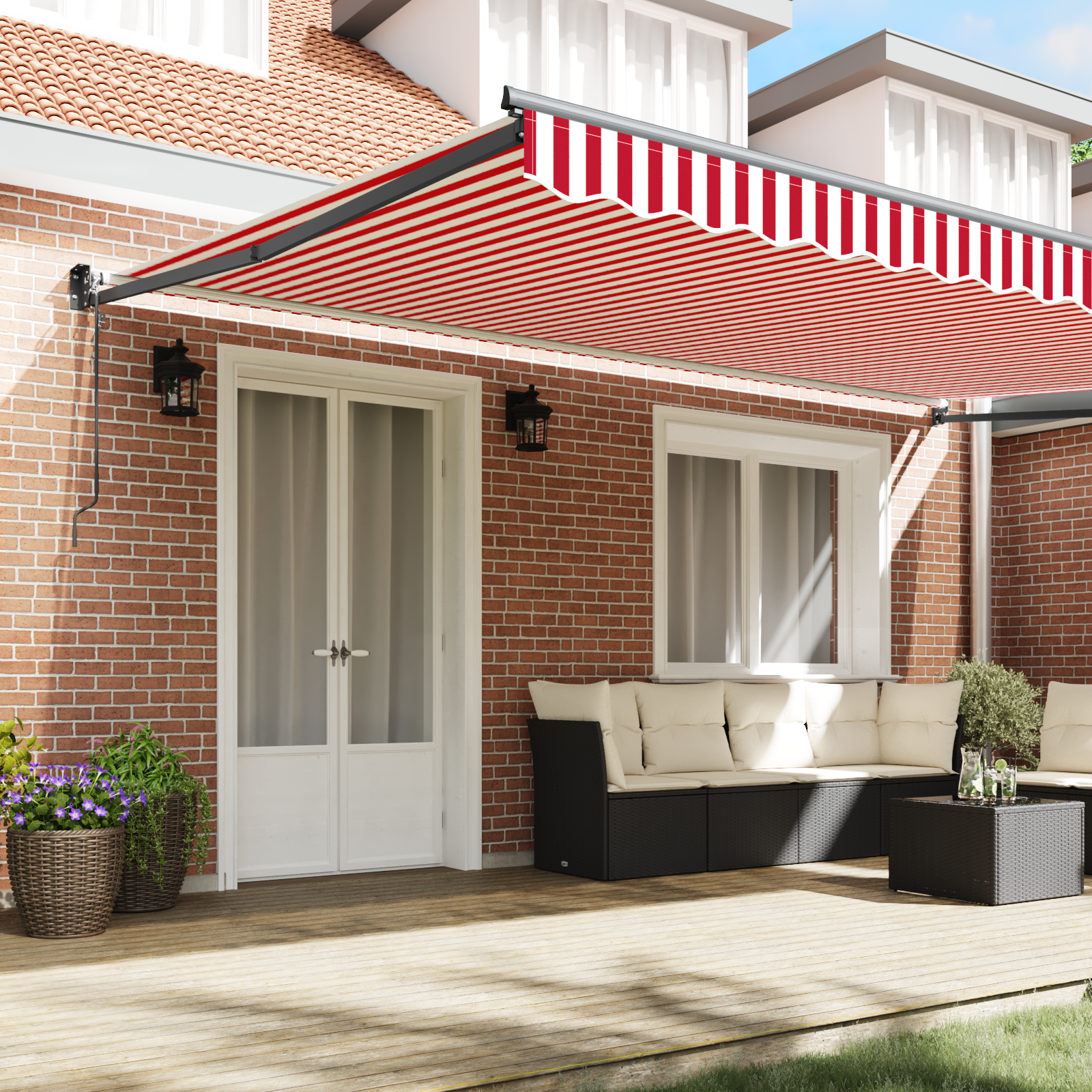 vidaXL Automatische Uittrekbare Markies Rood en Witte Strepen 500x300 cm