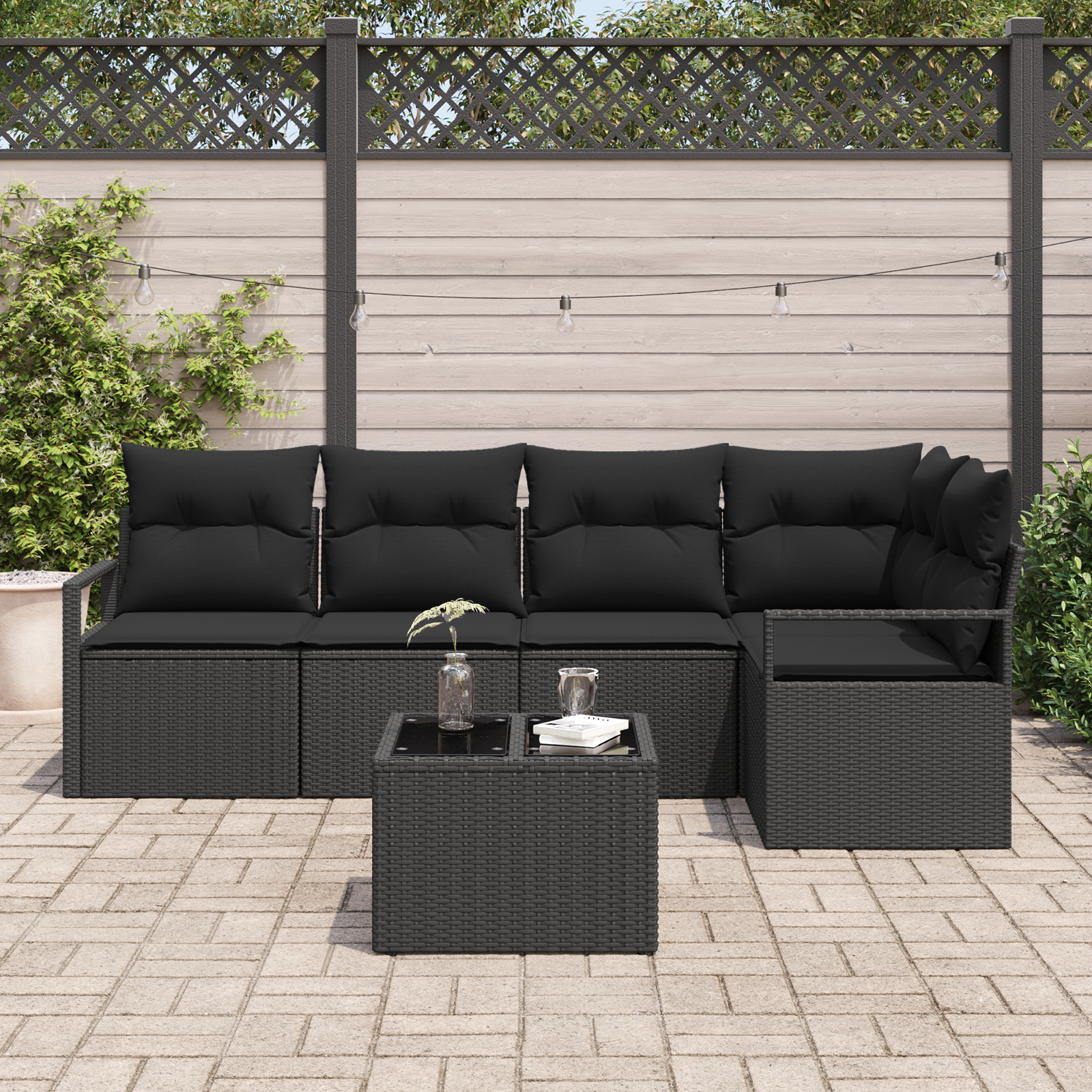 vidaXL 6-delige tuinset met kussens in beige poly rattan