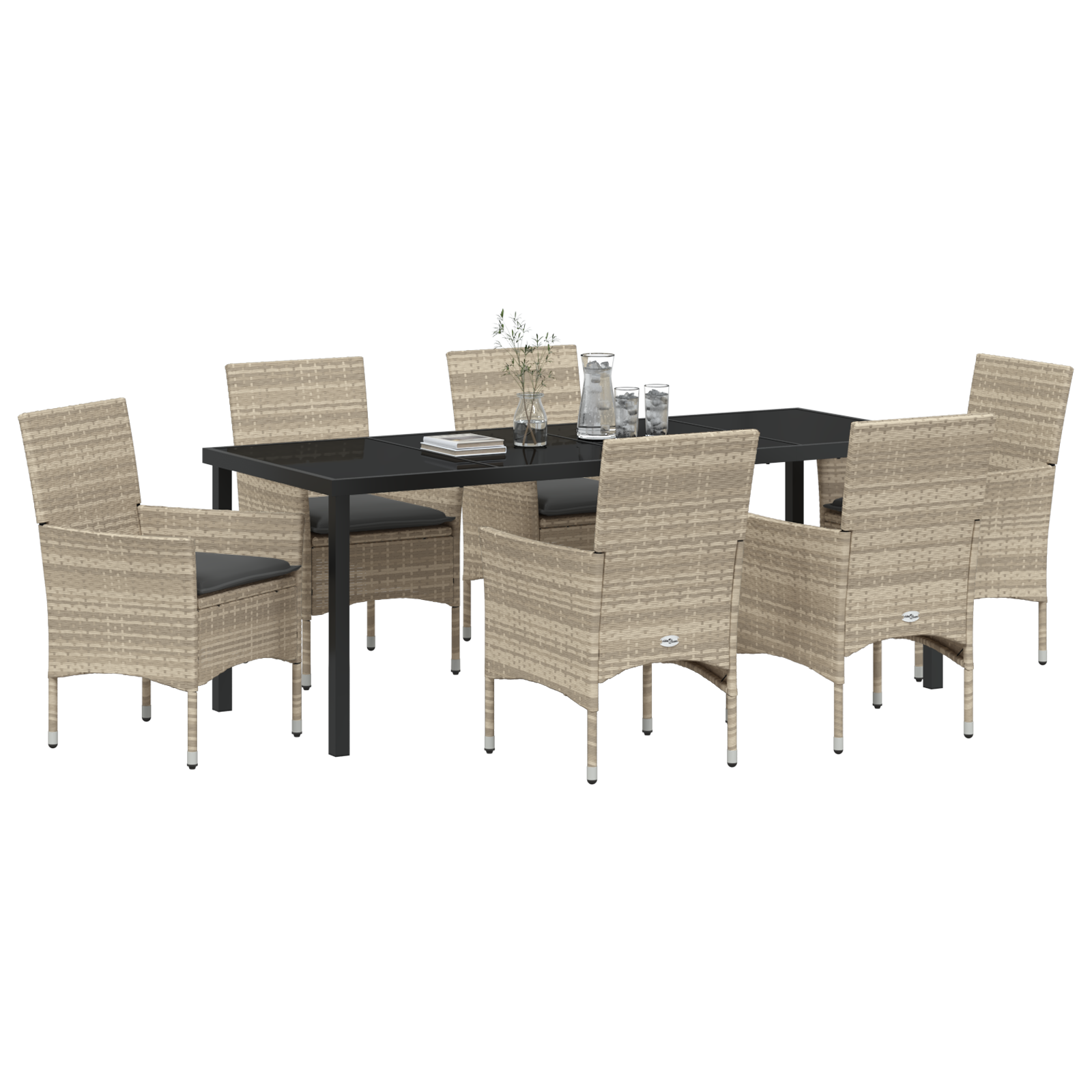 vidaXL 7-delige tuin eetset met kussens lichtgrijs poly rattan
