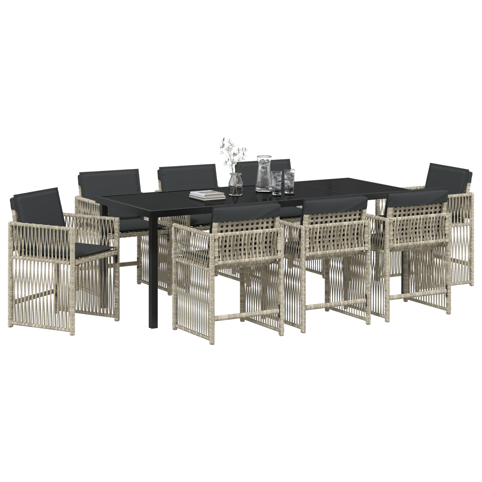 vidaXL 9-delige Tuinset met kussens poly rattan lichtgrijs