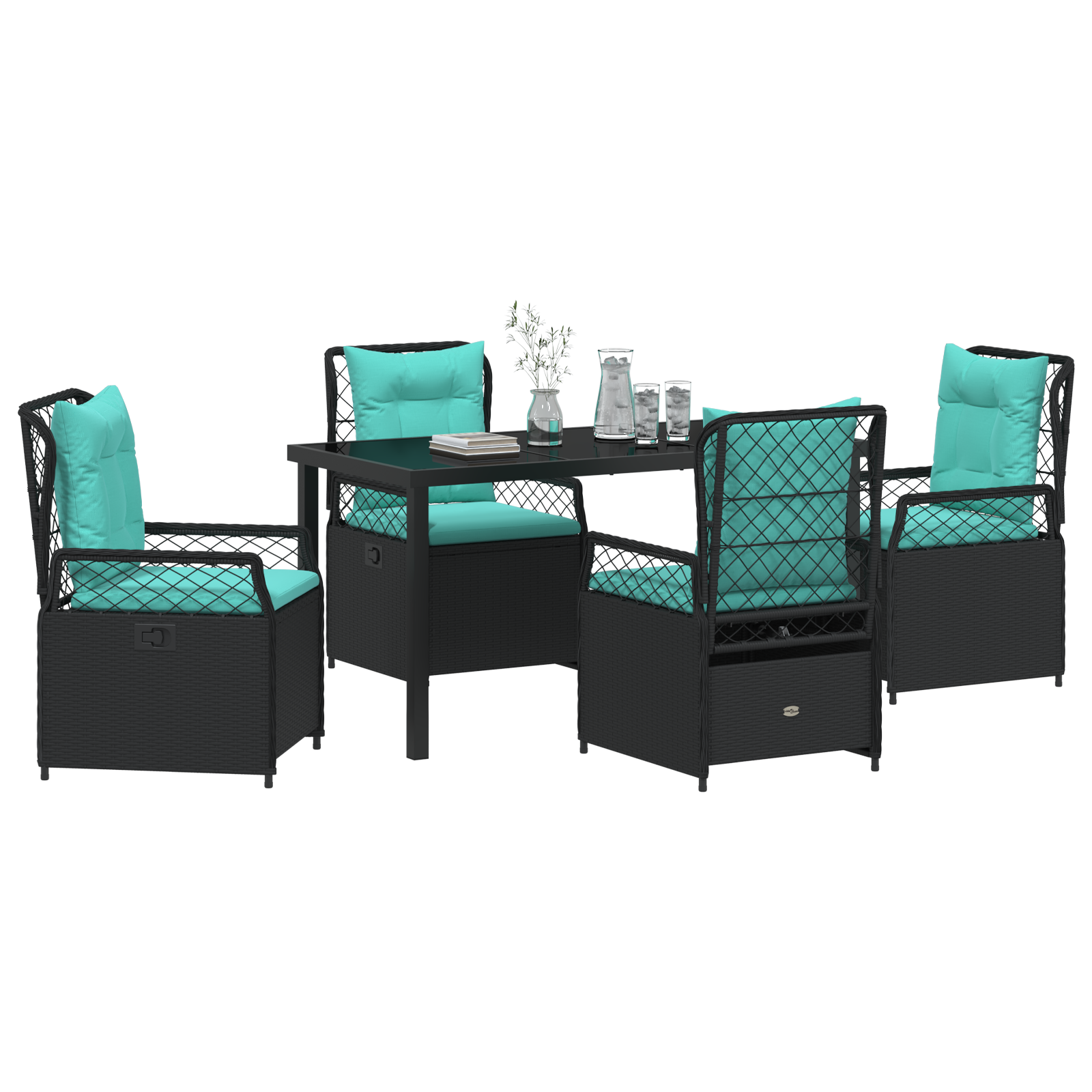 vidaXL 5-delige Tuin Eetset Zwart Poly Rattan