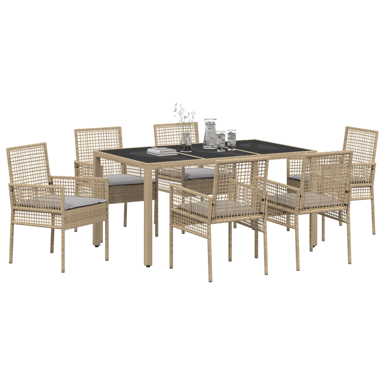 vidaXL 7-delige Tuinset met kussens poly rattan beige