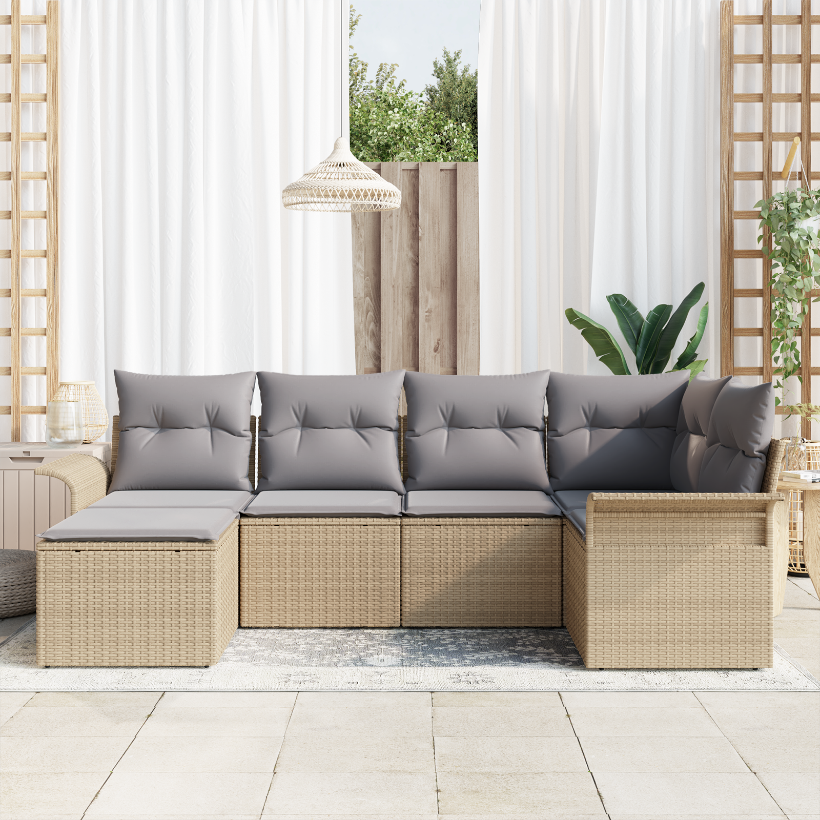 vidaXL 6-delige tuinset met kussens Beige Poly Rattan