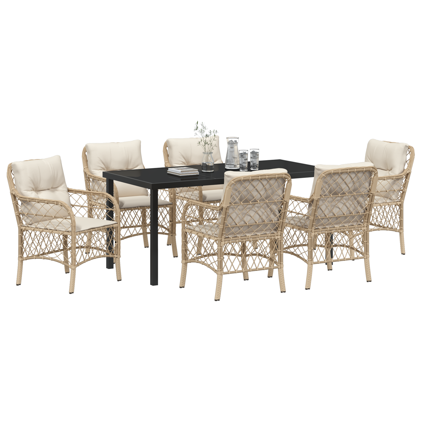 vidaXL 7-delige tuinset met kussens in beige poly rattan