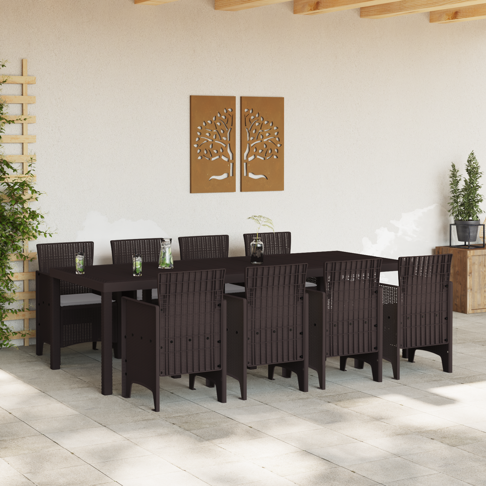 vidaXL 9-delige tuinset met kussens in bruin poly rattan