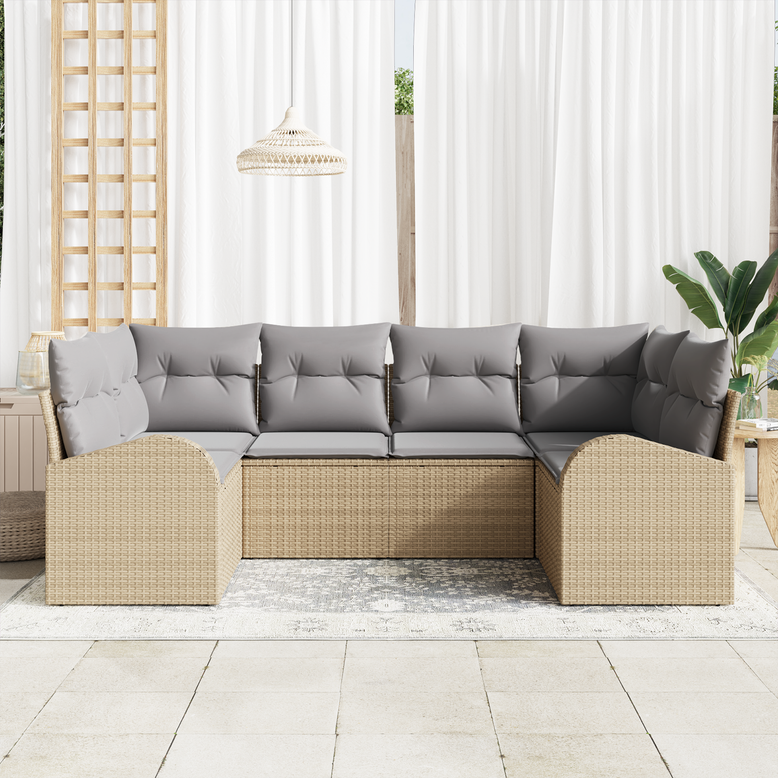 vidaXL 6-delige Tuinbankenset met kussens poly rattan beige