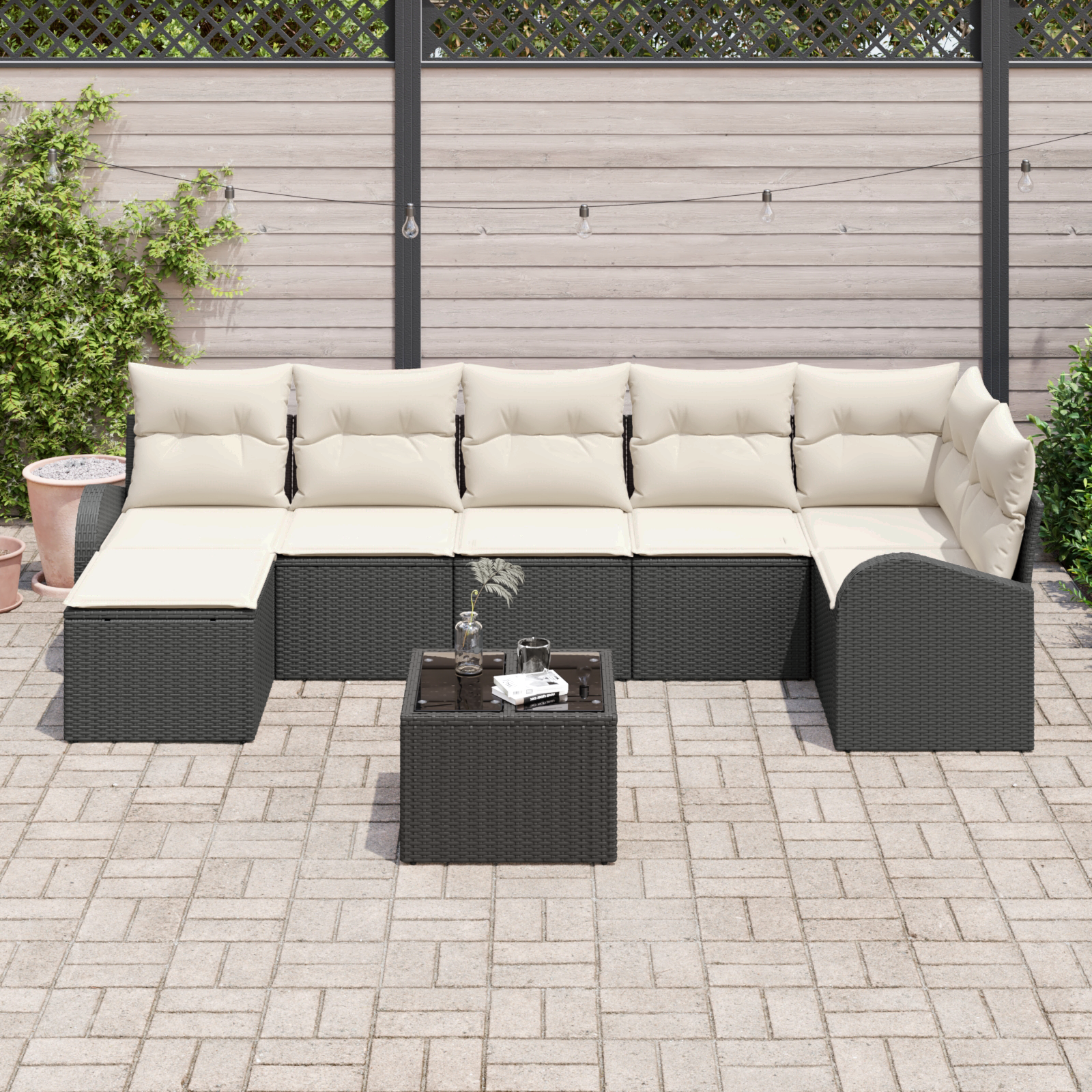 vidaXL 7-delige tuinbankset met kussens bruin poly rattan