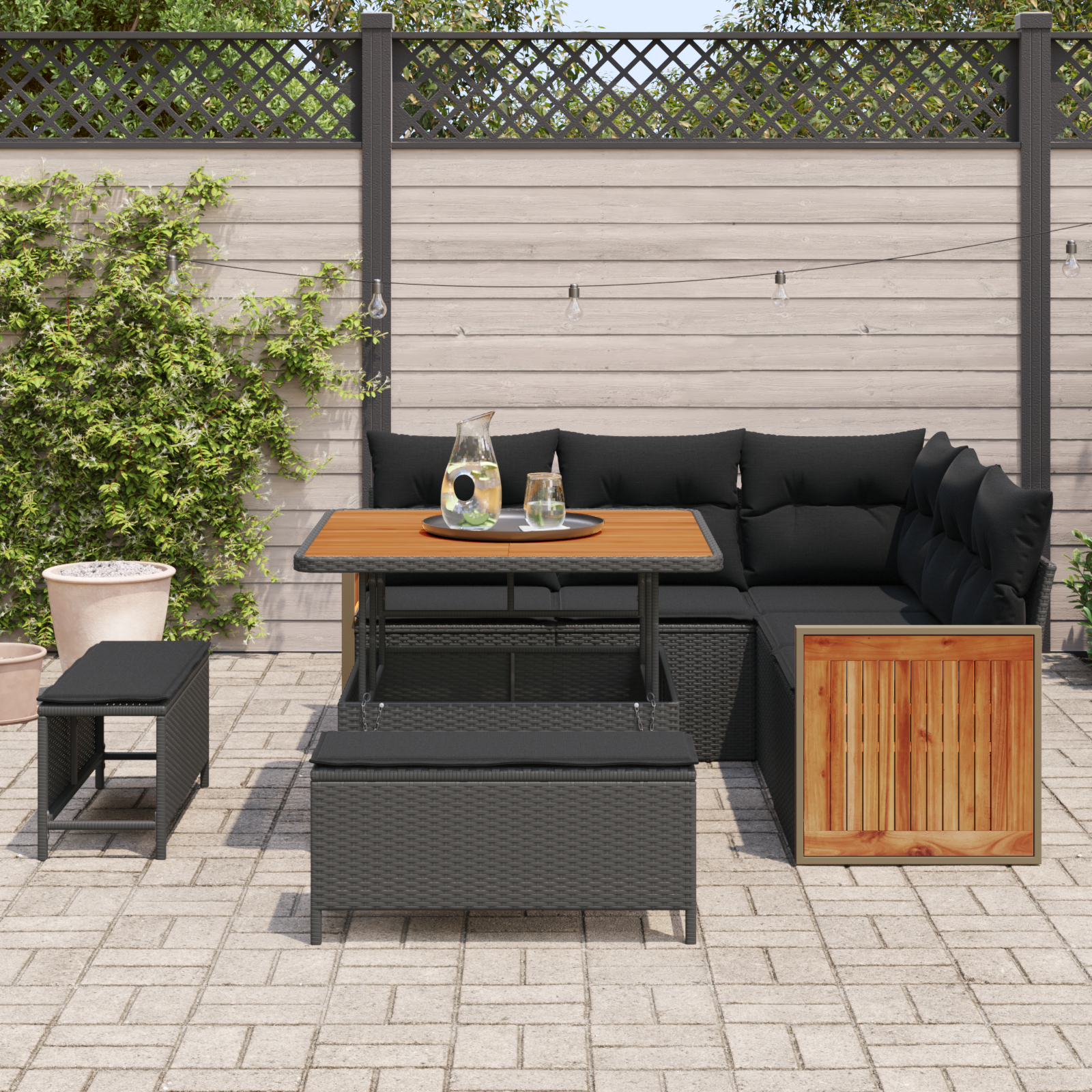 vidaXL 8-delige Tuinbankenset met kussens poly rattan acacia zwart