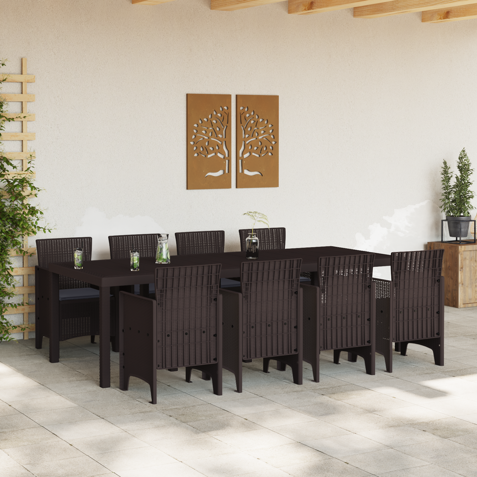 vidaXL 9-delige Tuinset met kussens poly rattan bruin