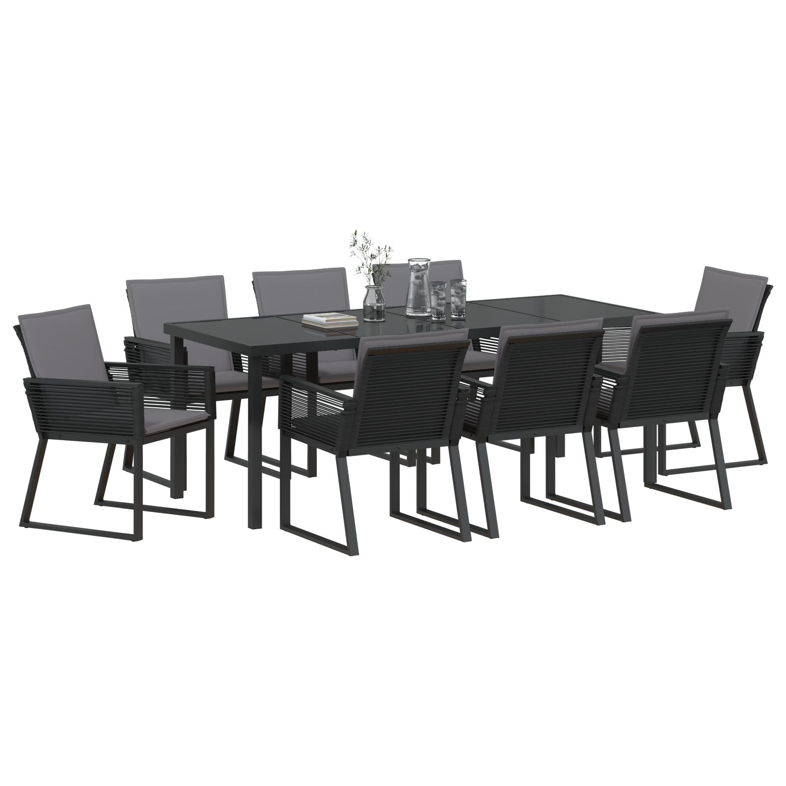 vidaXL 9 Delige Tuin Eetset met Kussens Zwart Poly Rattan