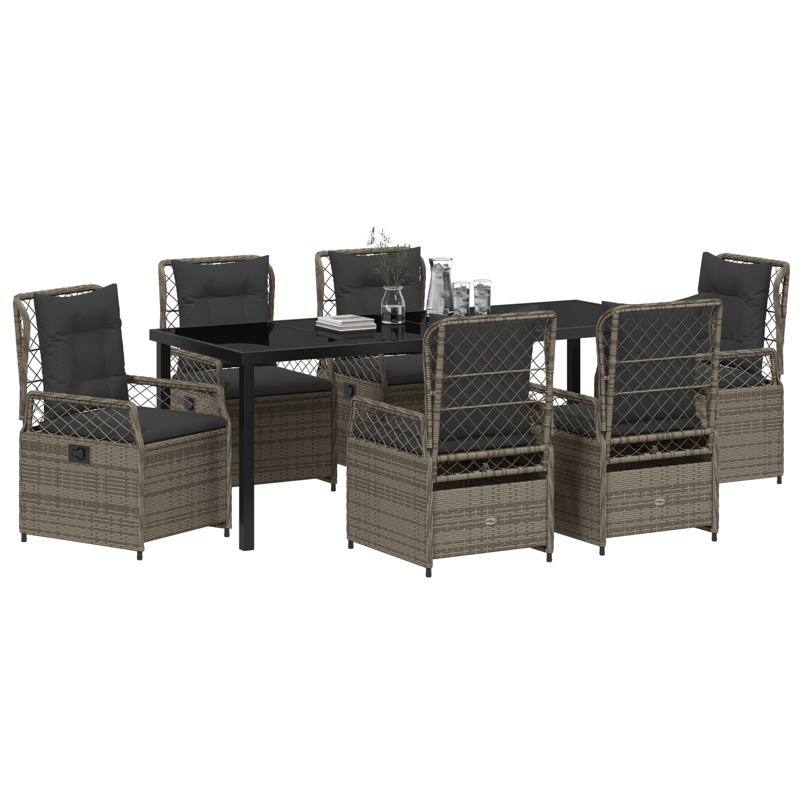 vidaXL 7-delige tuinset met eettafel en stoelen in grijs poly rattan